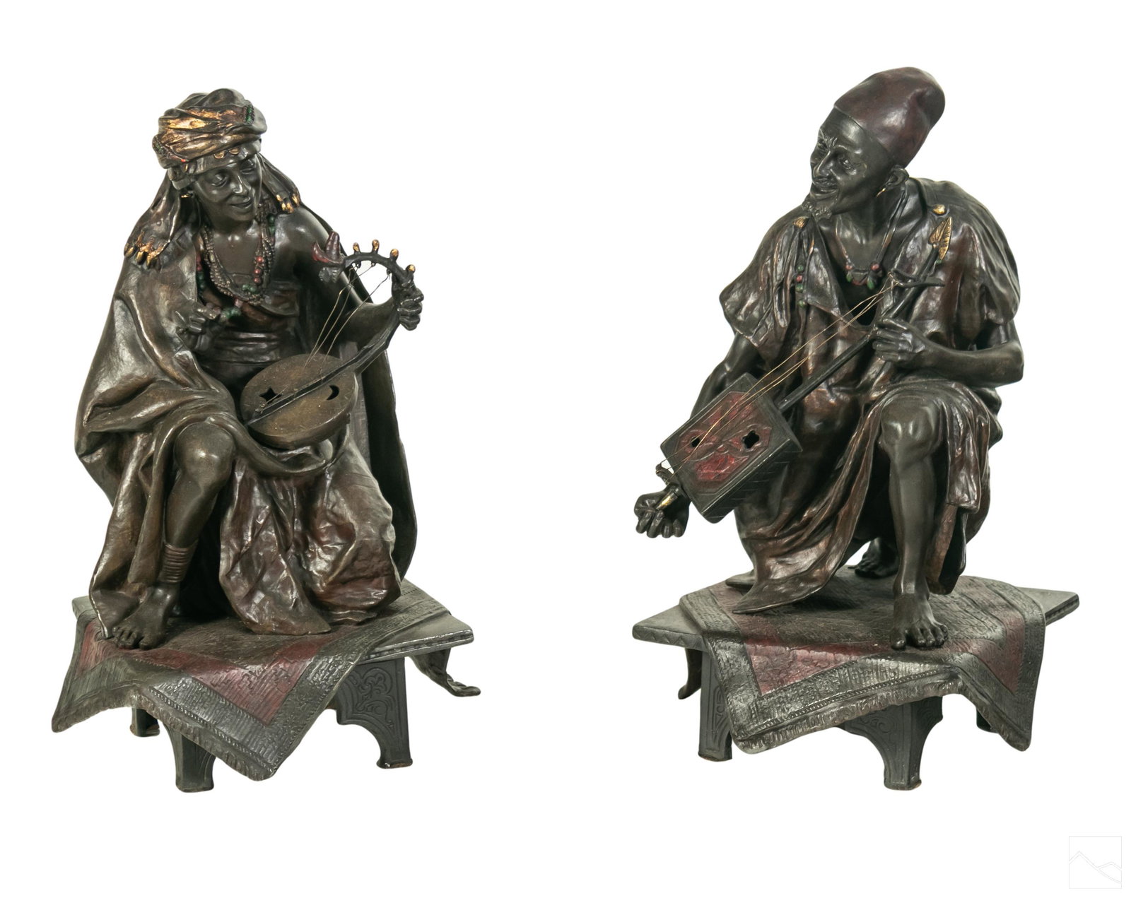 Orientalist Figural Cast Metal Musician Sculptures (1 of 5)