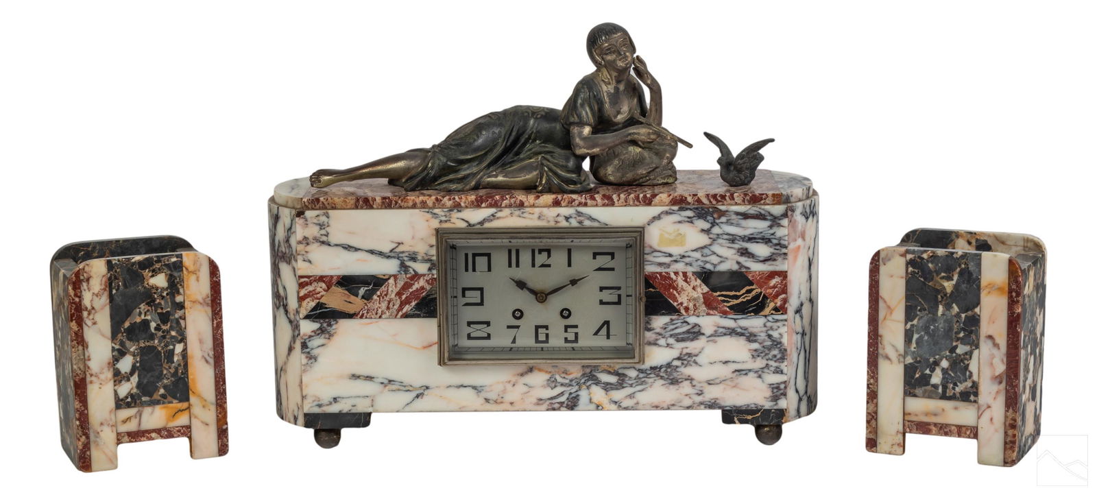 French Art Deco Bronze Marble Clock Garniture Set (1 of 10)