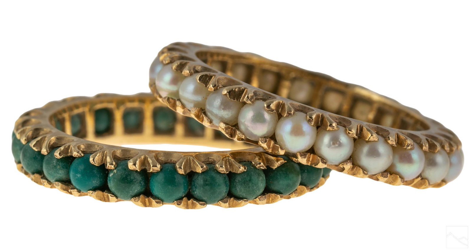 14K Gold Lady Pearl Turquoise Stacking Rings 6.3g. (1 of 11)