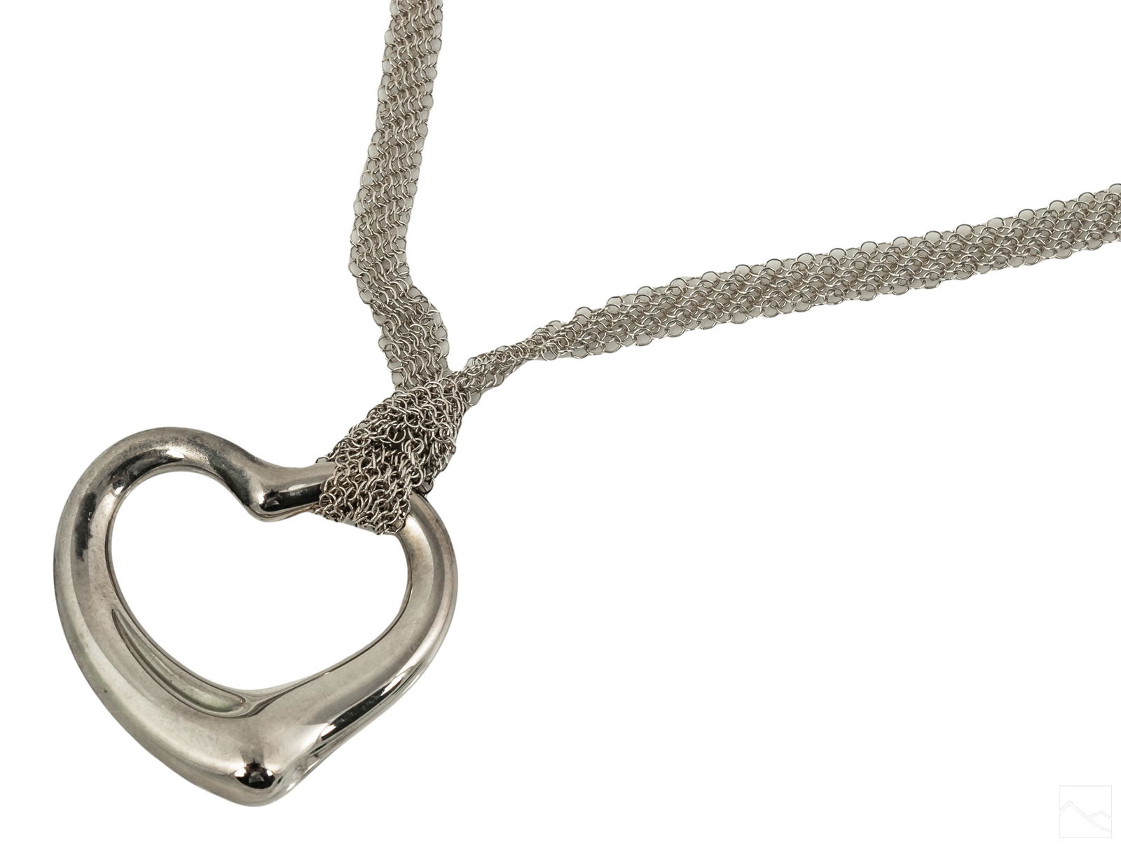 Tiffany & Co. Open Heart Mesh Pendant Necklace 23g (1 of 4)