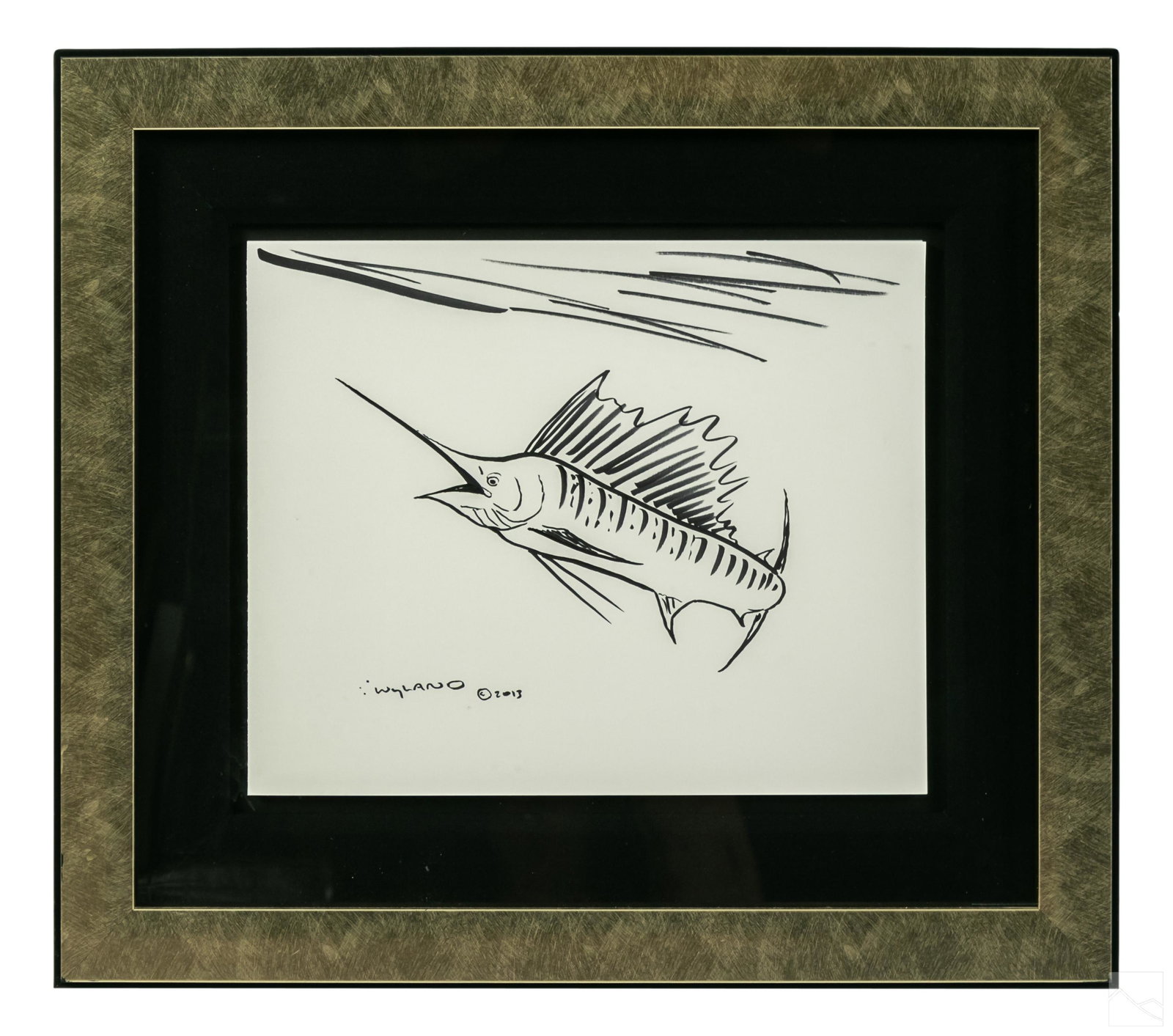 Robert Wyland b.1956 Marlin Fish WC & Ink Drawing (1 of 4)