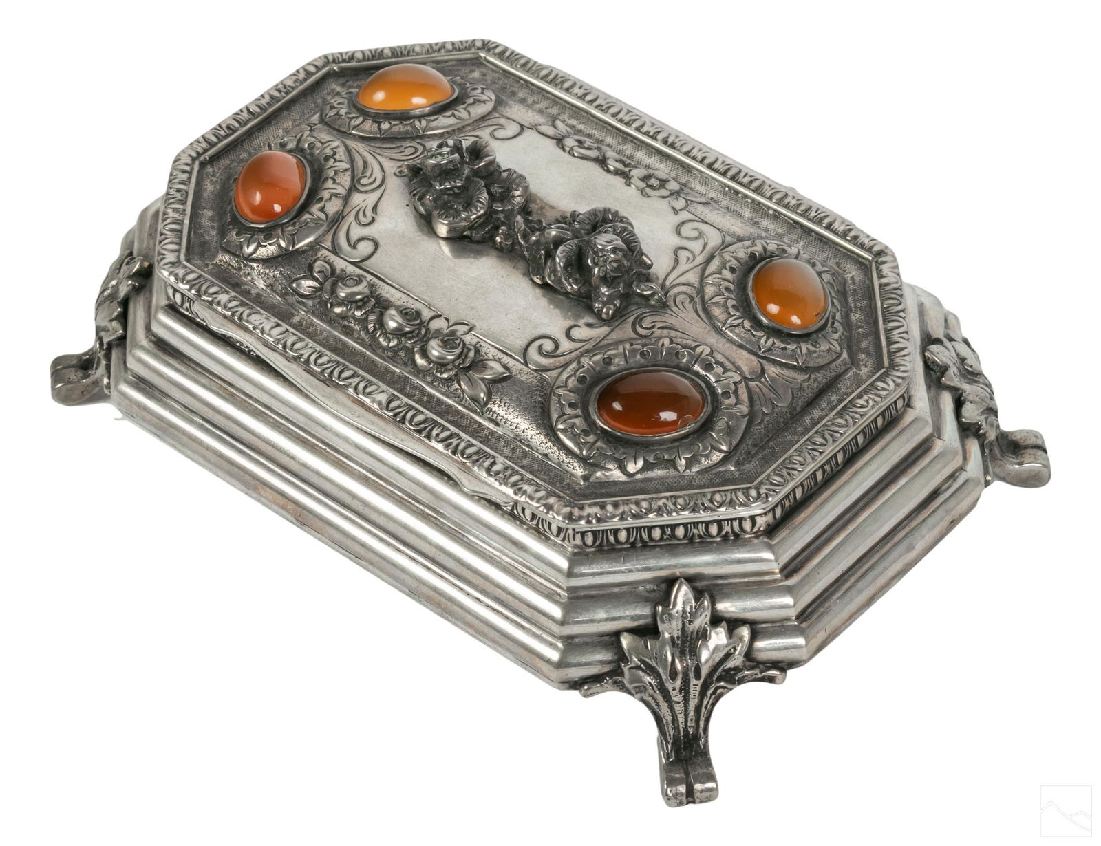 Italian 800 Silver Antique Jeweled Casket Box 322g (1 of 7)