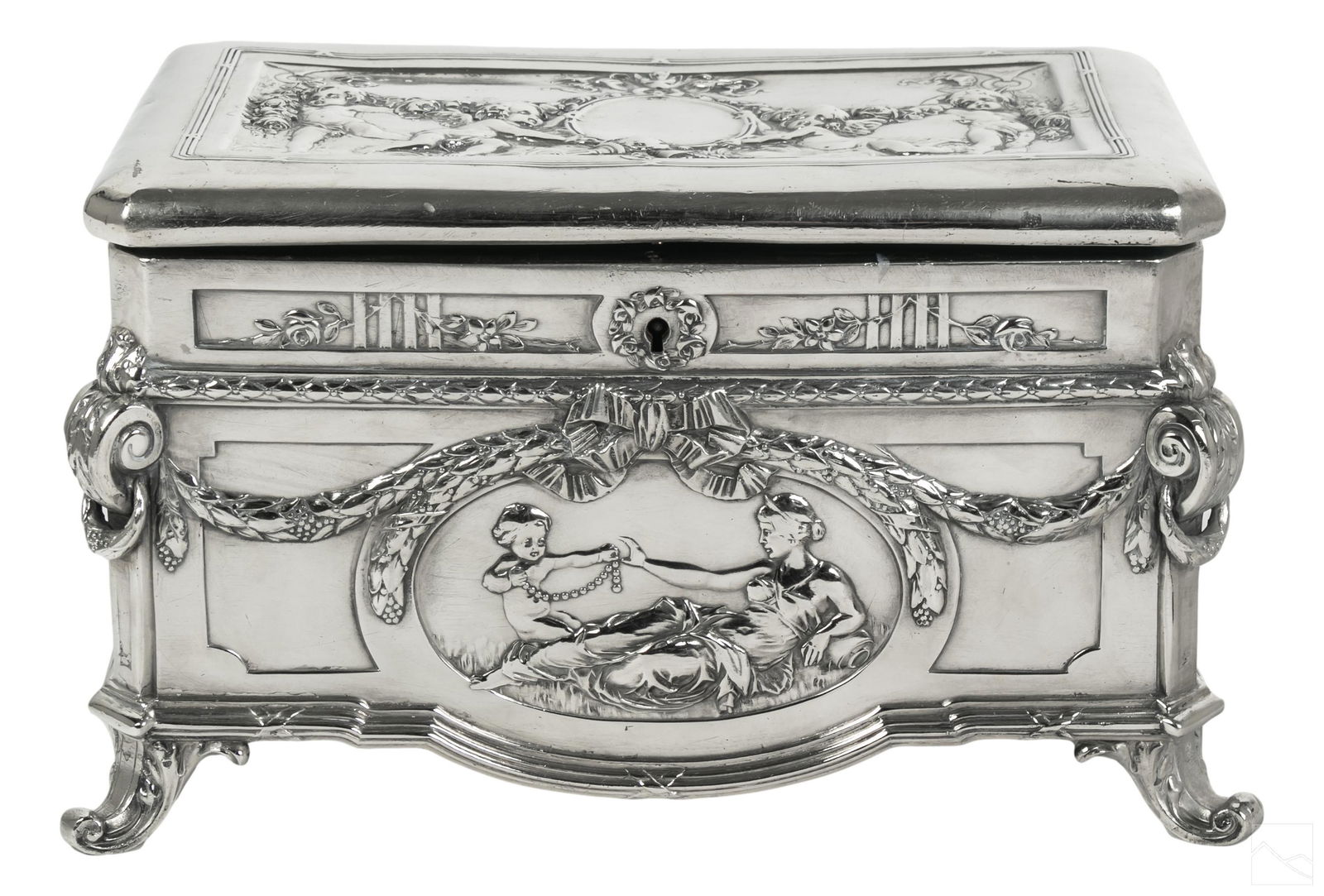 German 19C Silver Plated Repousse Cherub Jewel Box (1 of 6)