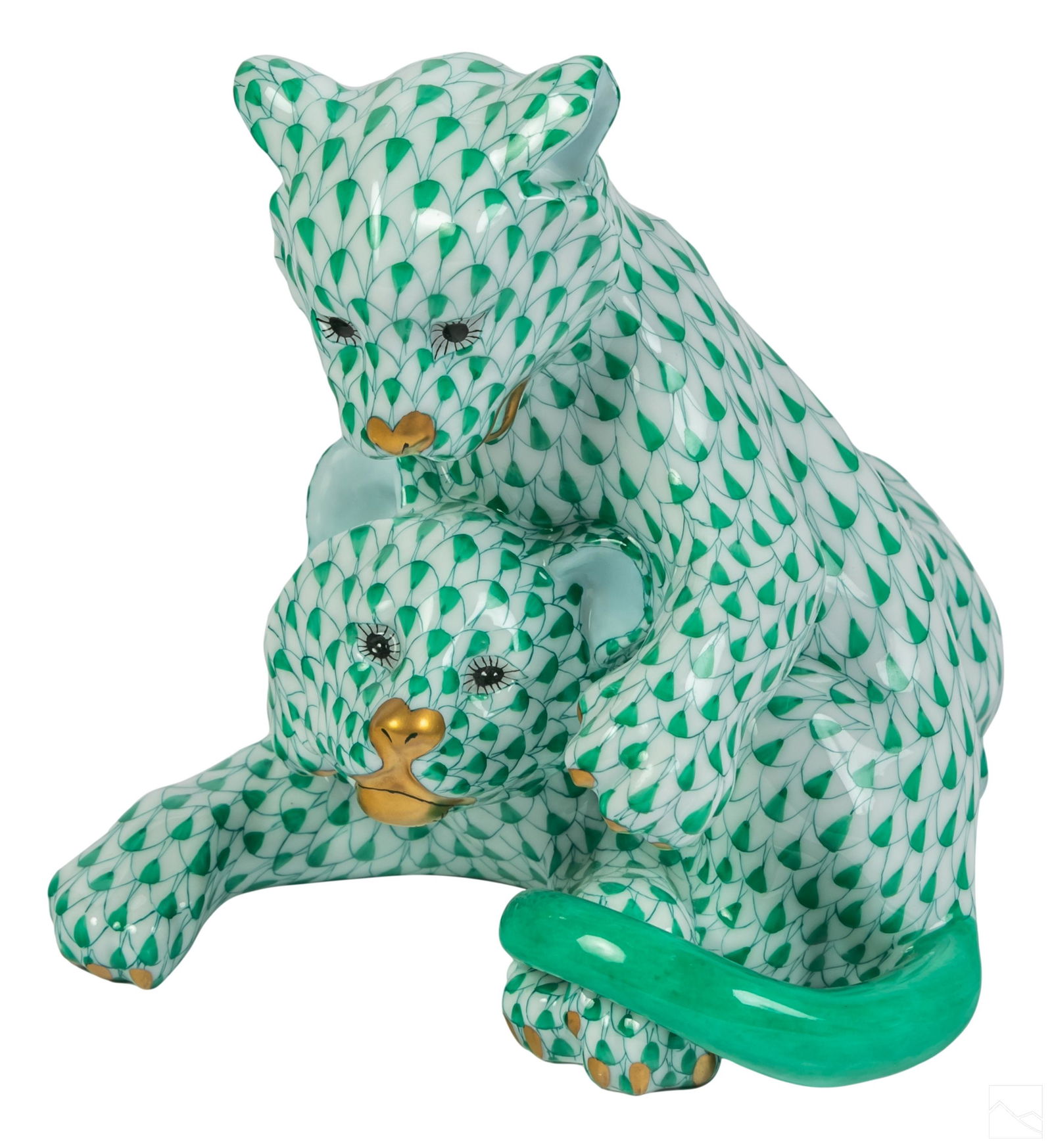 Herend Porcelain Lion Cubs Green Fishnet Figurine (1 of 6)