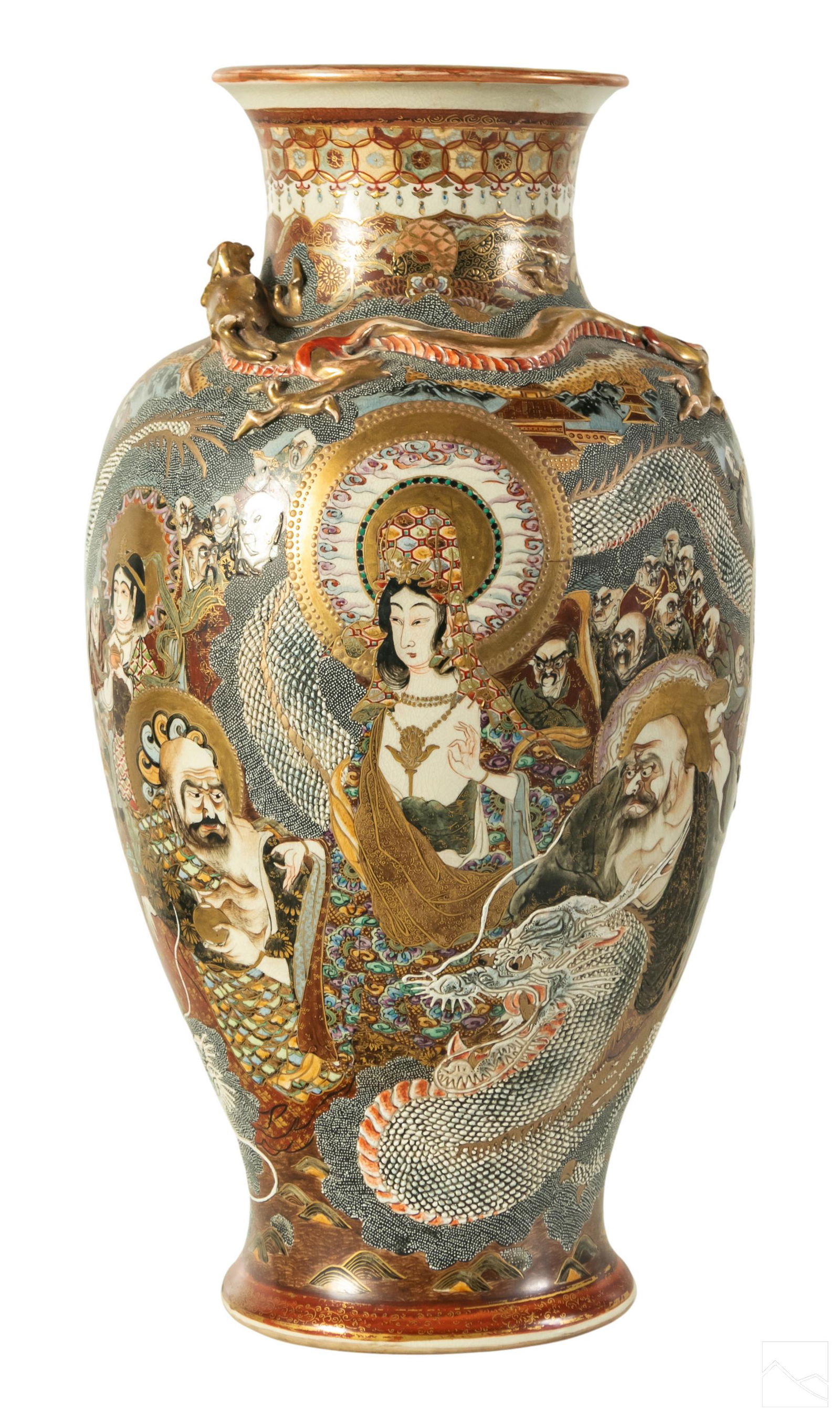 Japanese 19C. Meiji Dragons Satsuma Porcelain Vase (1 of 8)