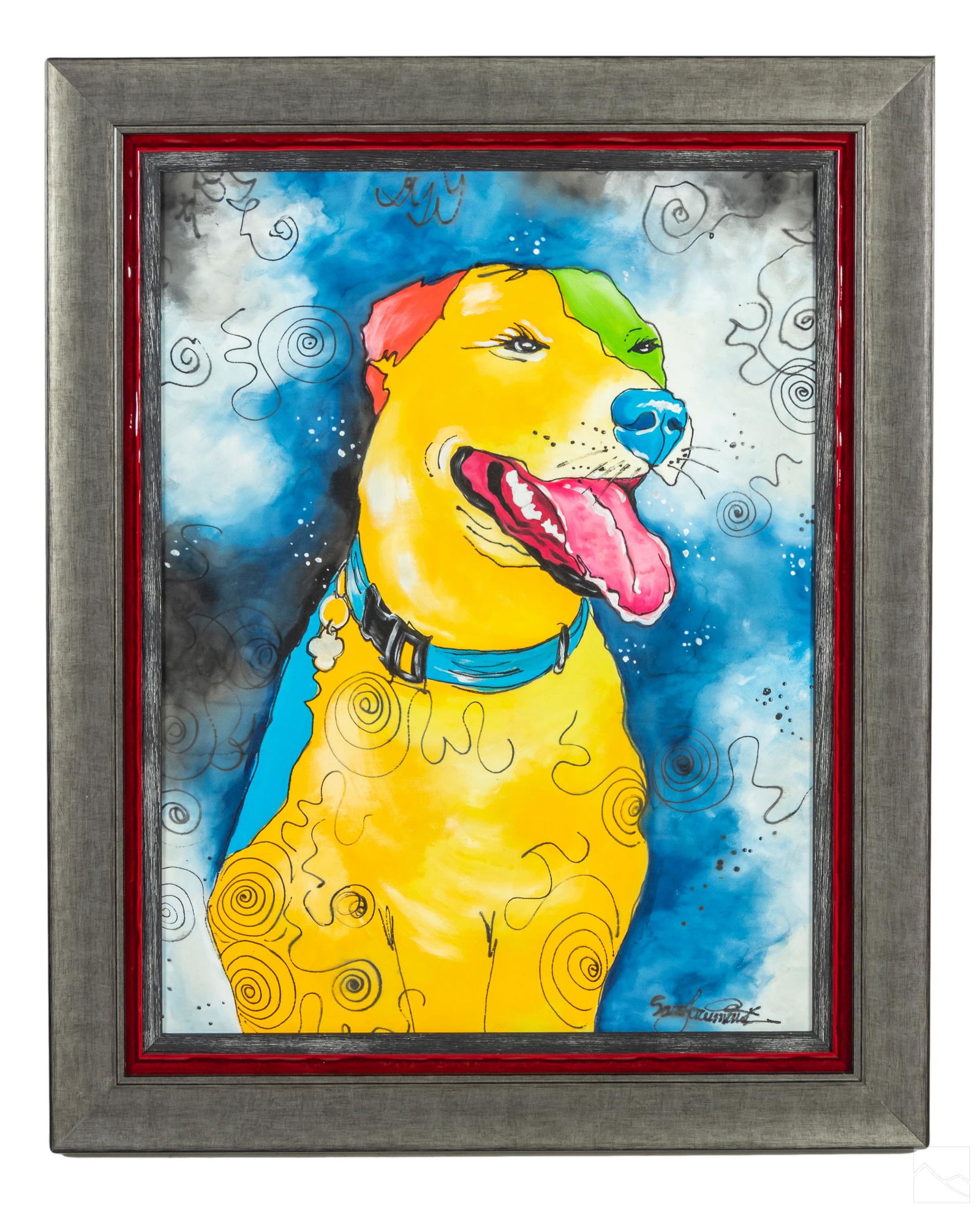 Modern Abstract Pop Art Signed Happy Dog Painting (1 of 4)