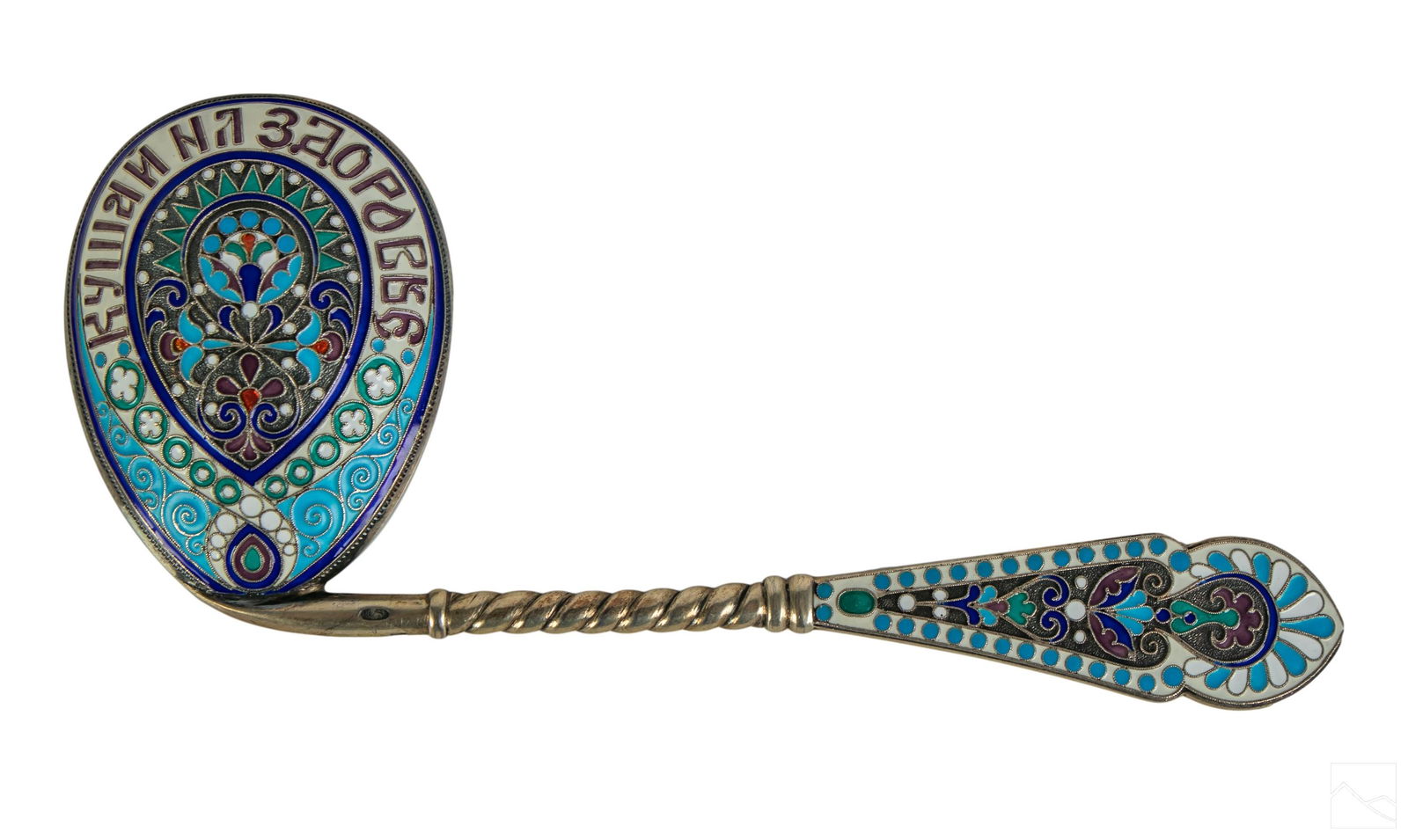 Russian Antique 84 Silver Enamel Medic Spoon 76g.: Antique Russian silver enamel medicine spoon. Features enameled handle and ornately detailed enameled spoon with lettering. Stamped 84 with KA makers mark. Weighing approximately 76 grams. SHIPPINGHil