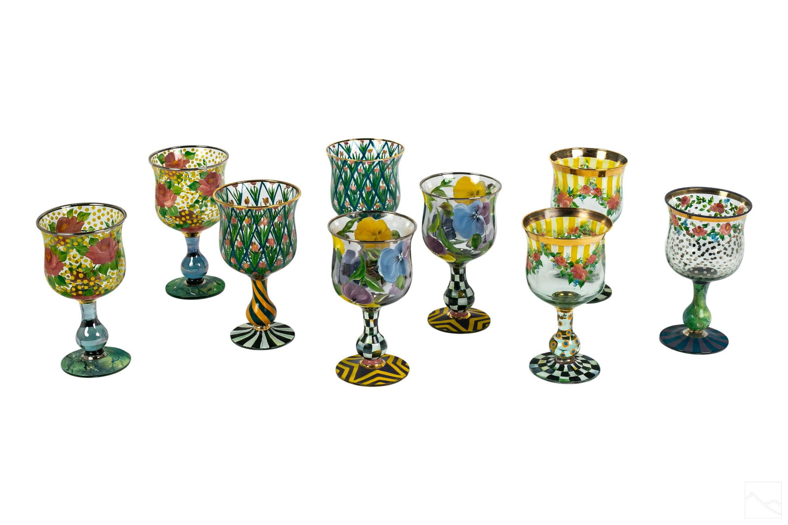 MacKenzie Childs Painted Art Glass Crystal Goblets (1 of 6)