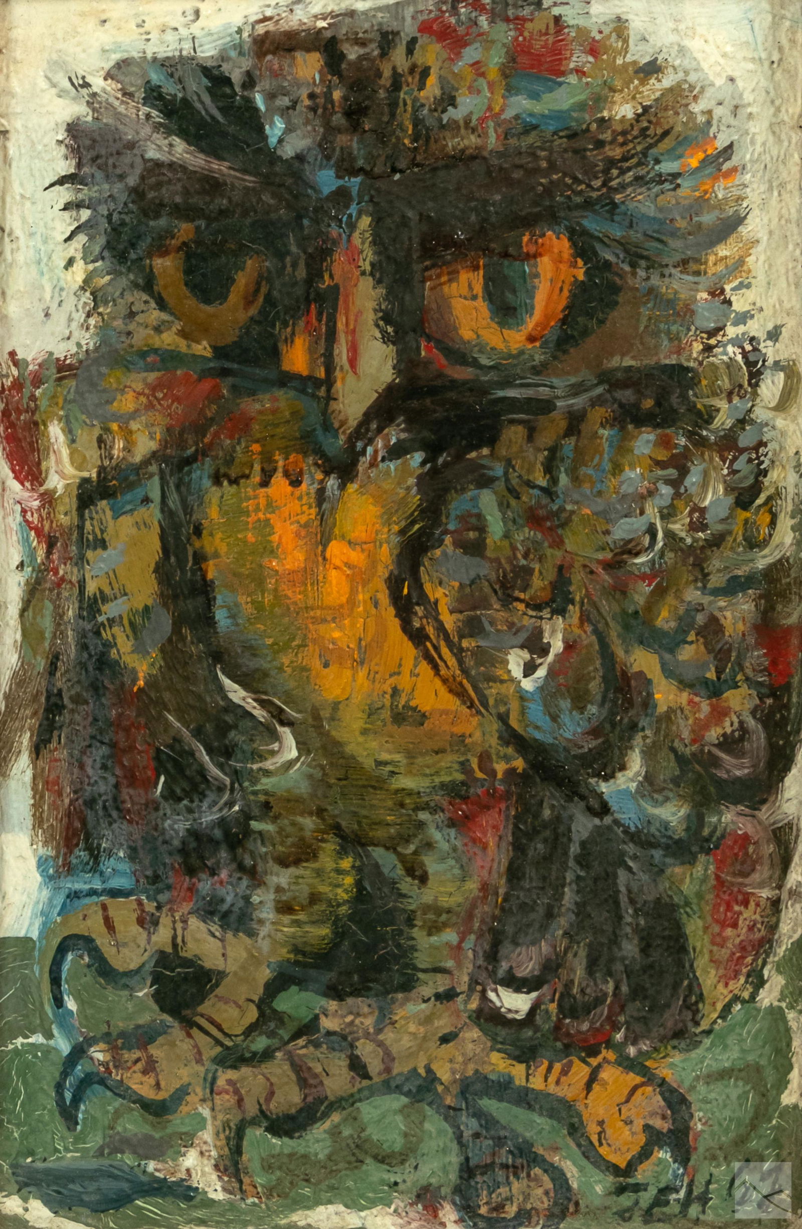 Mid 20th Century Modernist Owl Oil Painting (1 of 4)
