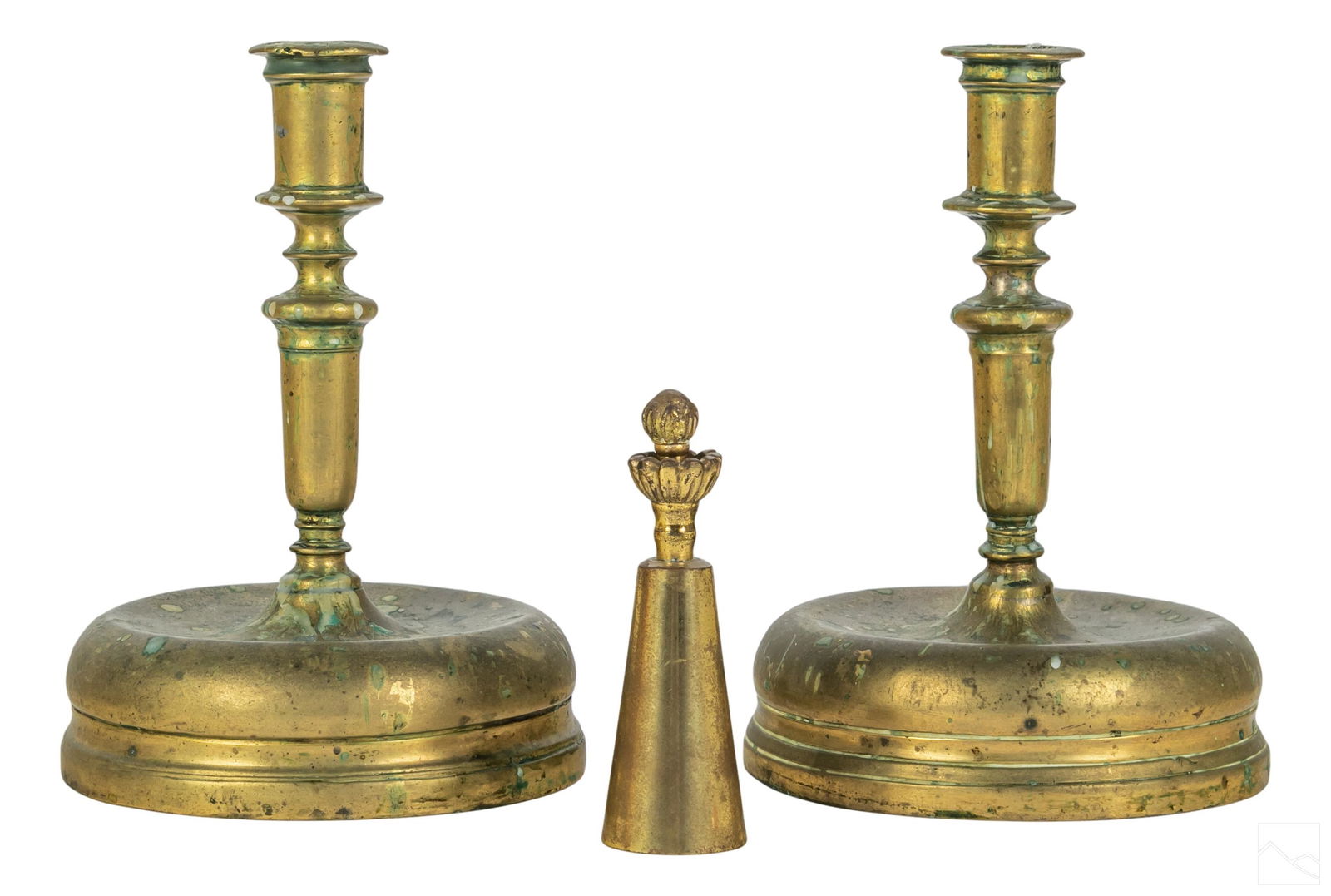 Brass Antique Candlestick Holders & Candle Snuffer (1 of 4)