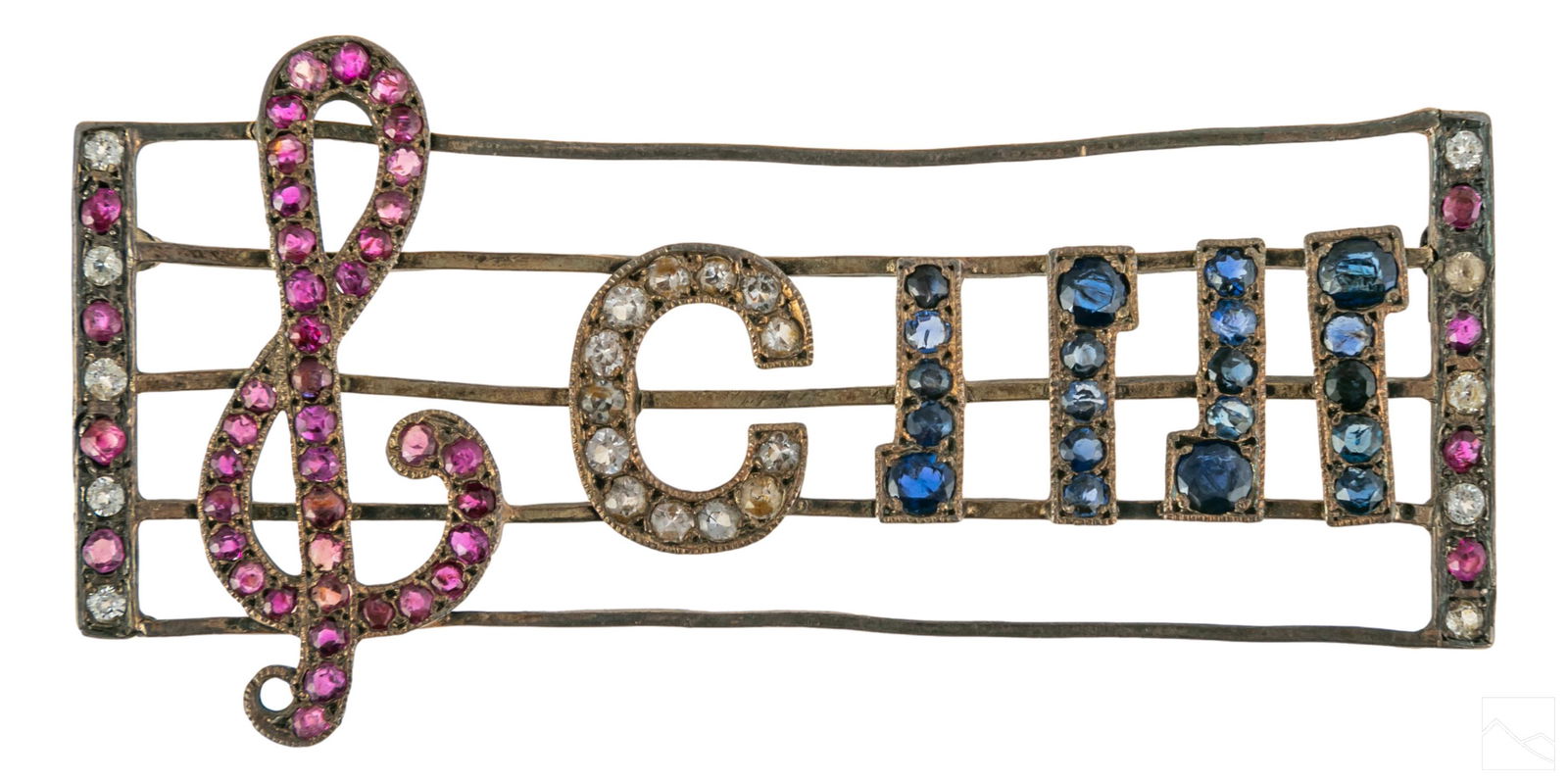 800 Silver Ruby Sapphire Musical Note Brooch 21.2g (1 of 3)