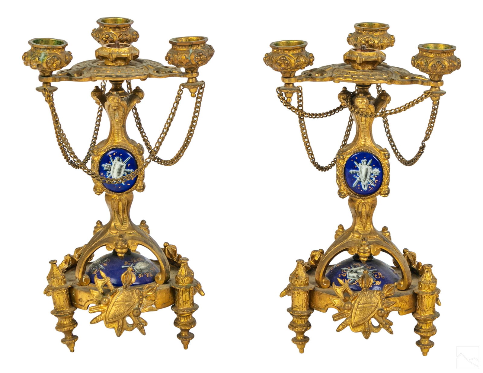 French Dore Bronze Figural Castle Candelabras PAIR (1 of 4)