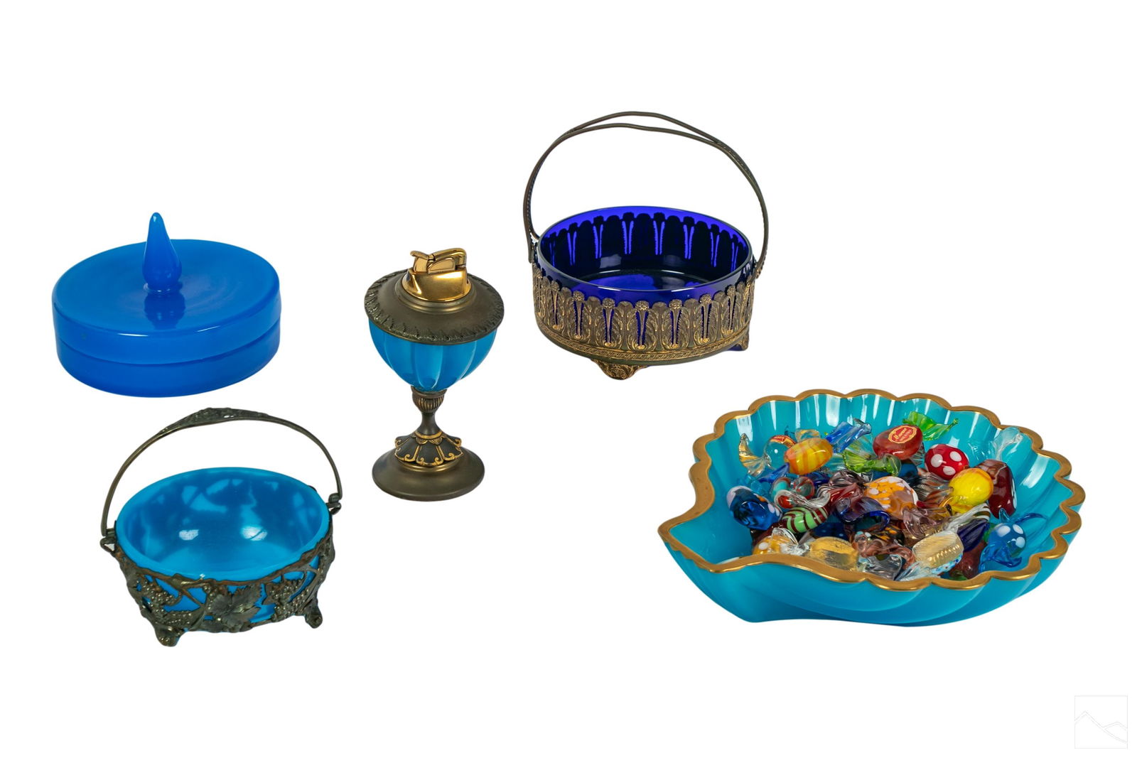 French and Venetian Opaline & Cobalt Art Glass LOT (1 of 8)