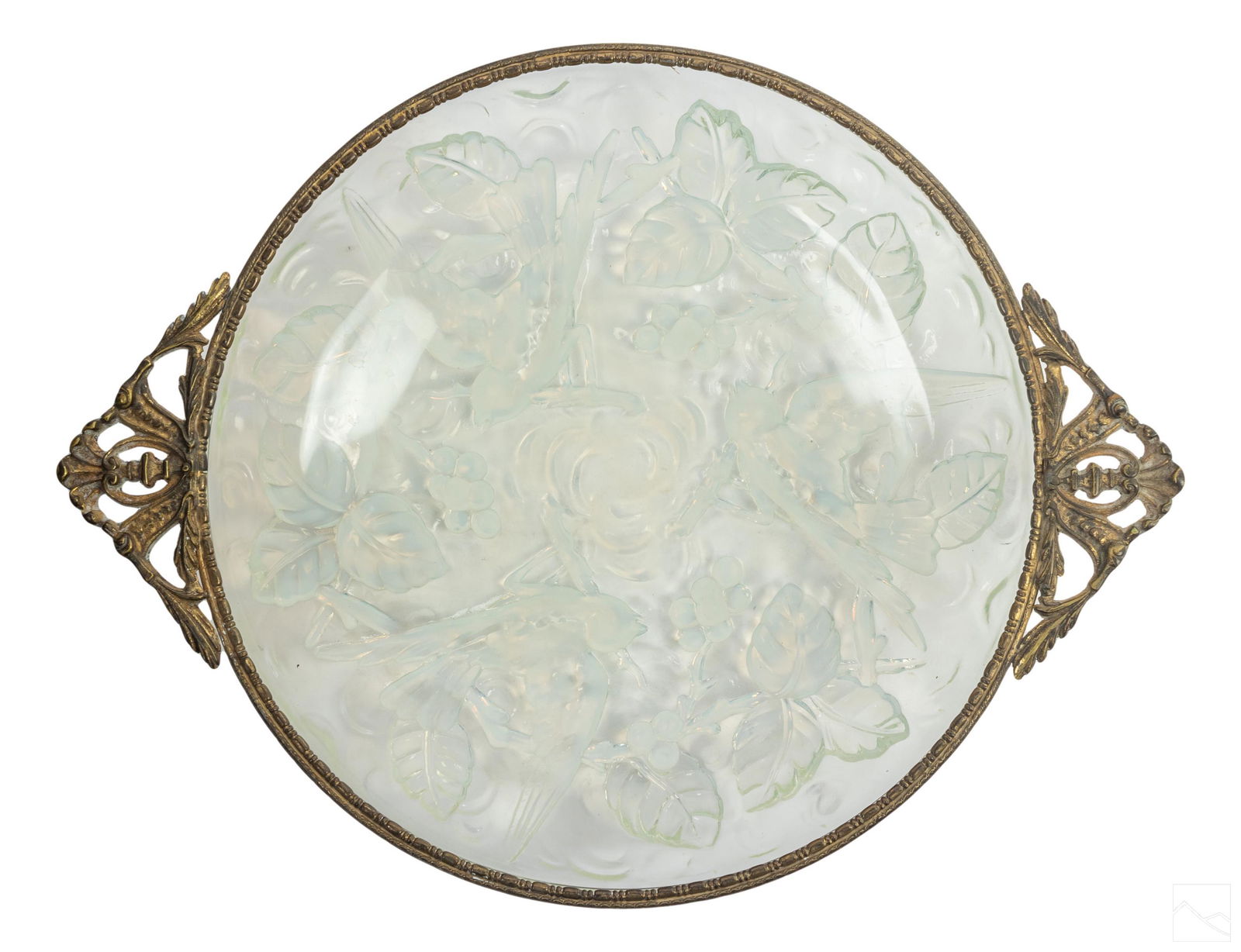 French Bronze Ornate Opalescent Glass Bird Bowl (1 of 5)