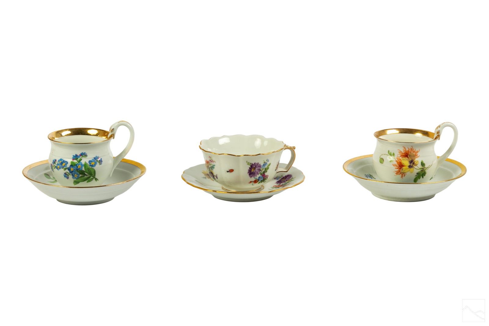 Meissen German Porcelain Floral Cup & Saucers SETS (1 of 4)