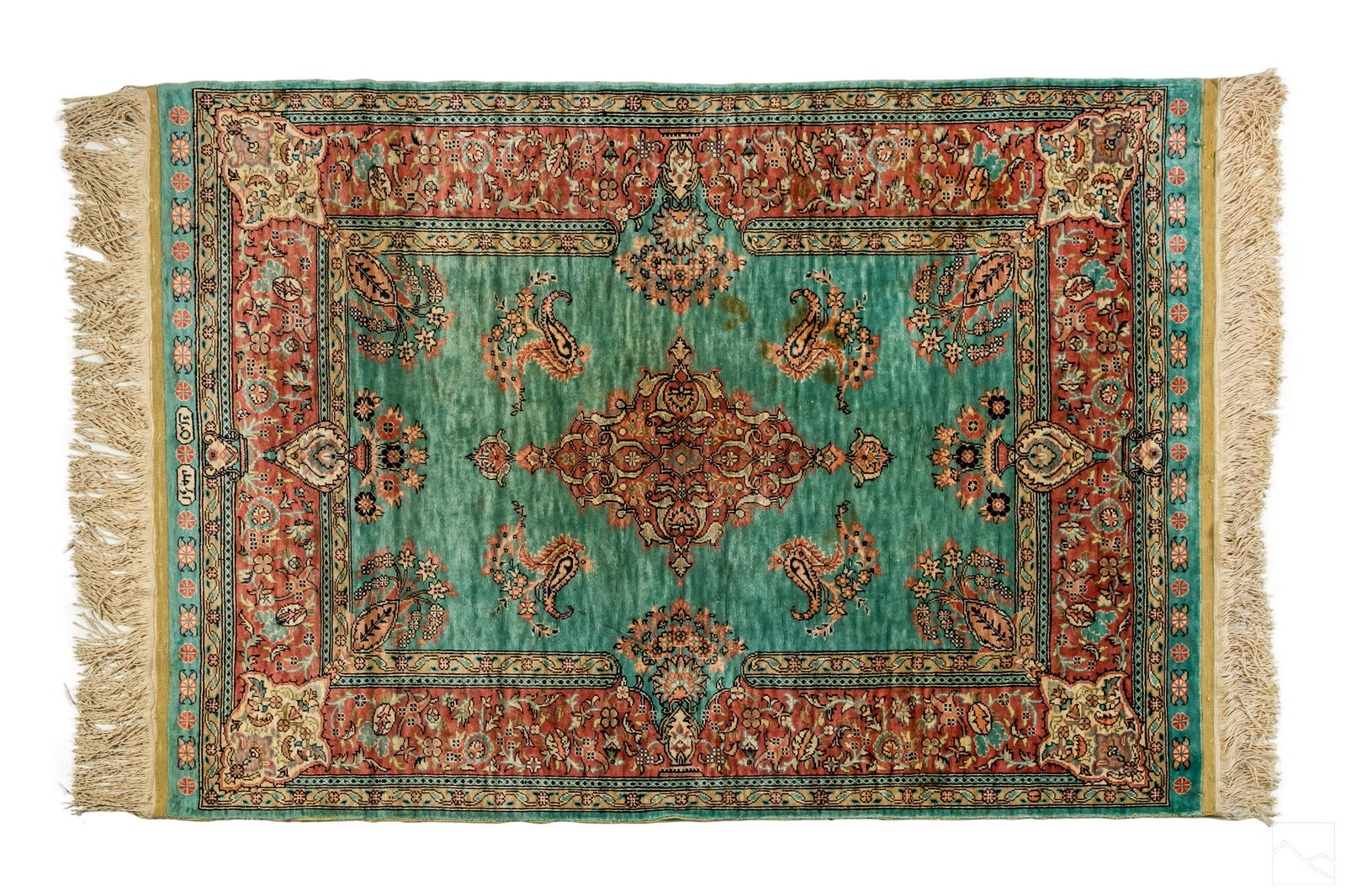 Indo Persian Islamic Silk Carpet Prayer Rug 47x32" (1 of 4)