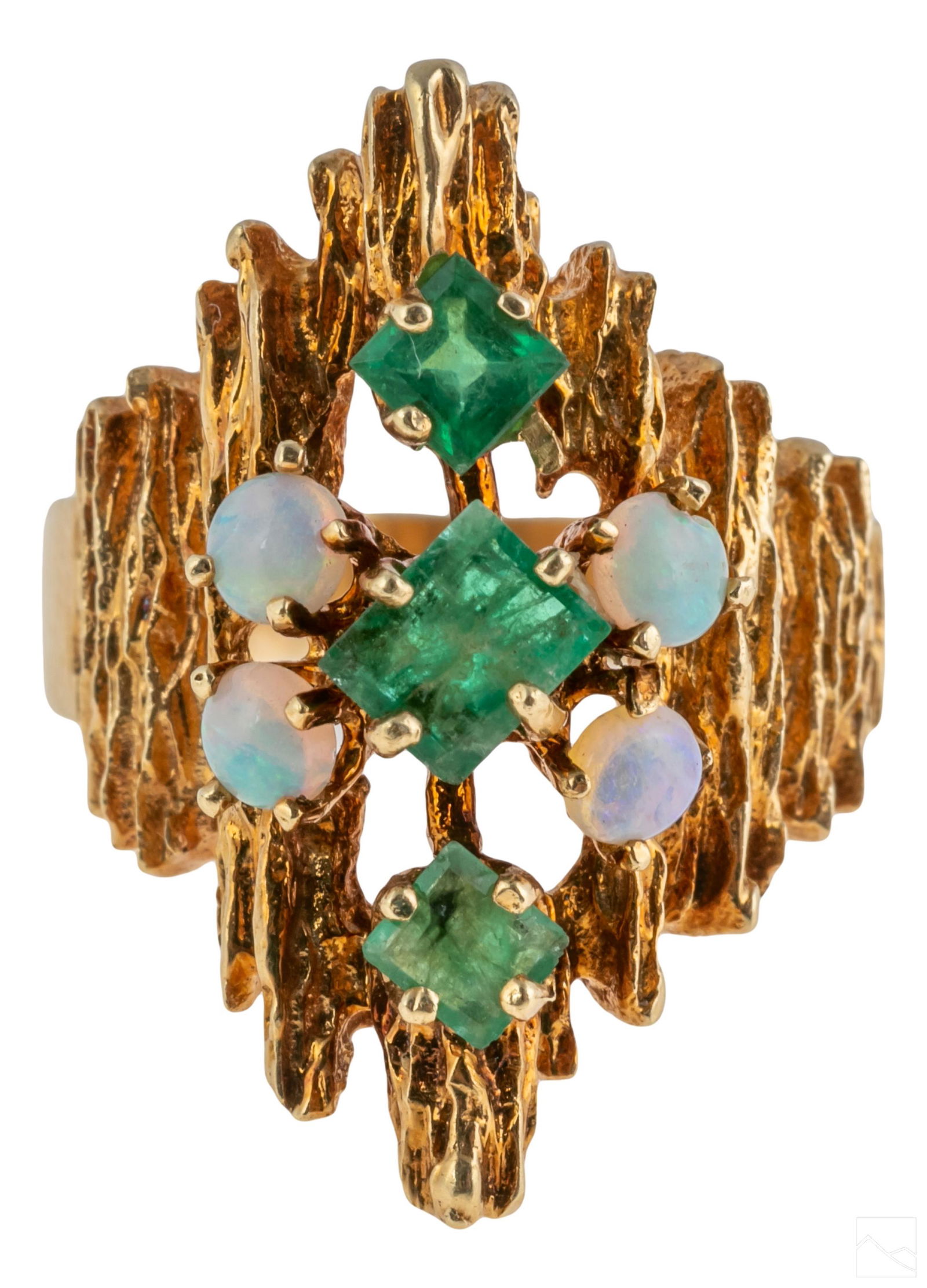 14K Gold Emerald & Opal Ladies Diamond Ring Sz 8.5 (1 of 5)