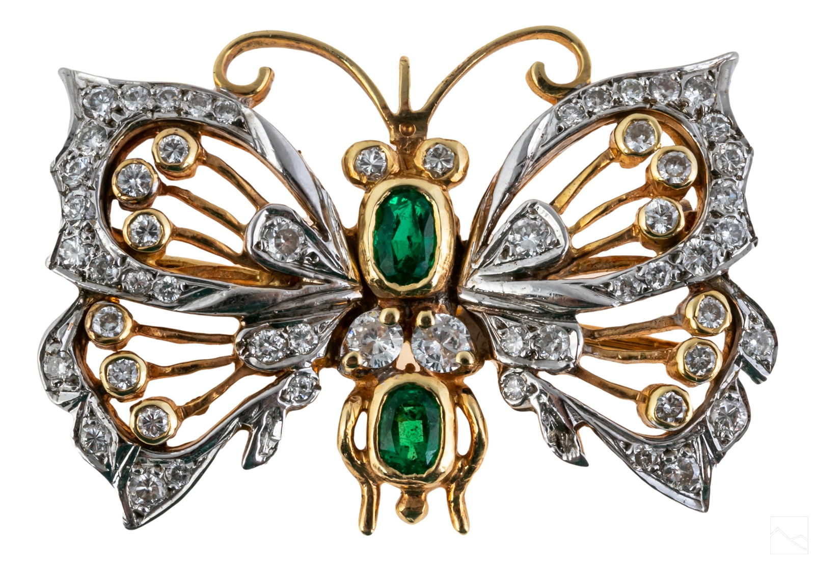 14K Gold Emerald & Diamond Butterfly Pin Brooch (1 of 4)