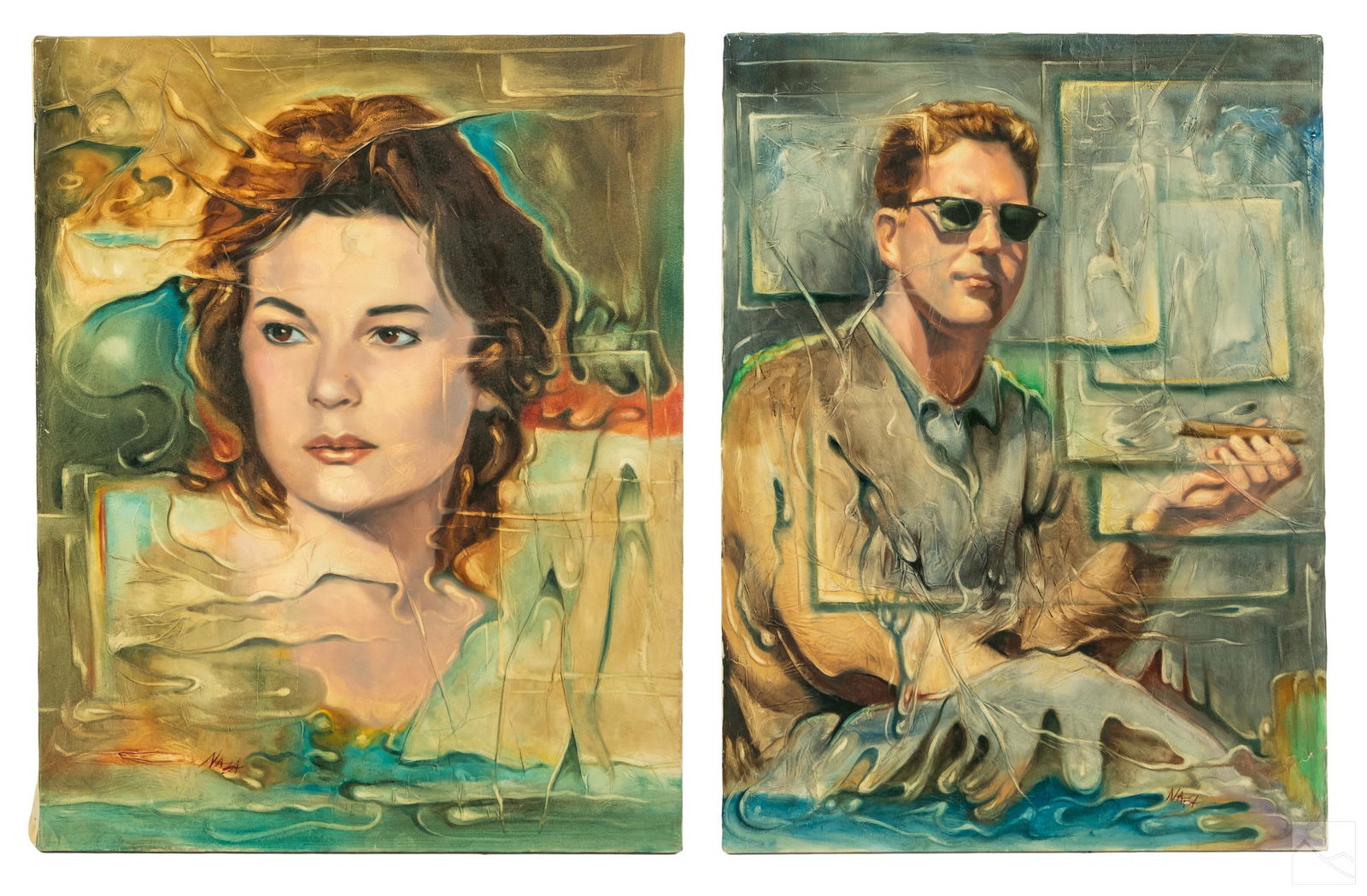 Naza b.1955 SIGNED Abstract Portrait Oil Paintings (1 of 9)