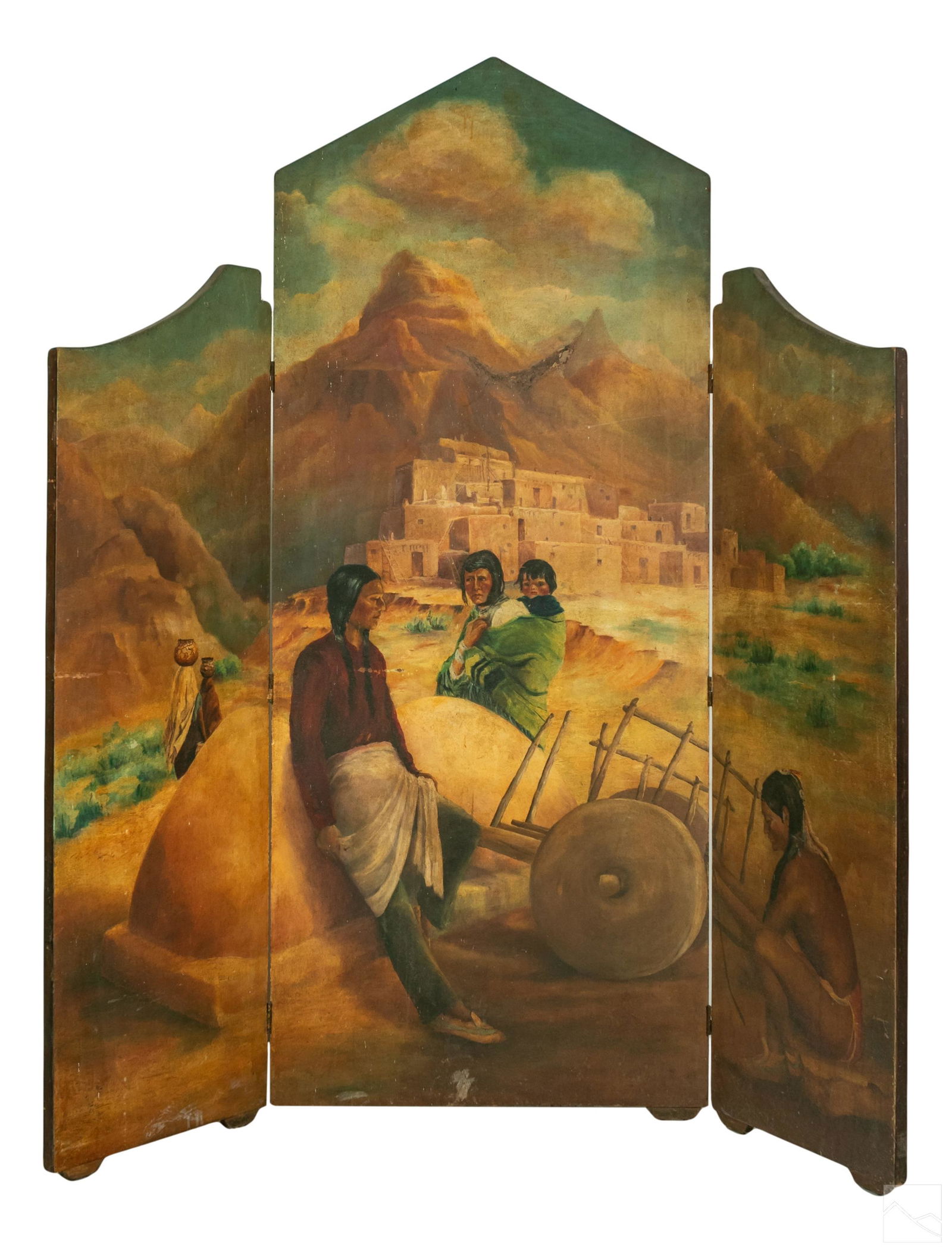 Native American Triptych Oil Painting Floor Screen (1 of 4)