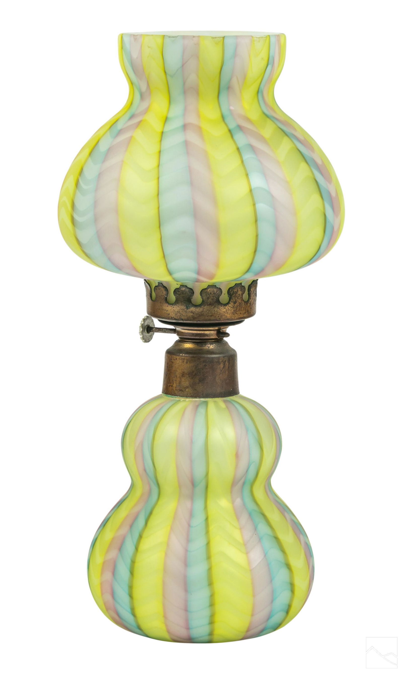Victorian Antique Rainbow Satin Glass Oil Lantern (1 of 6)