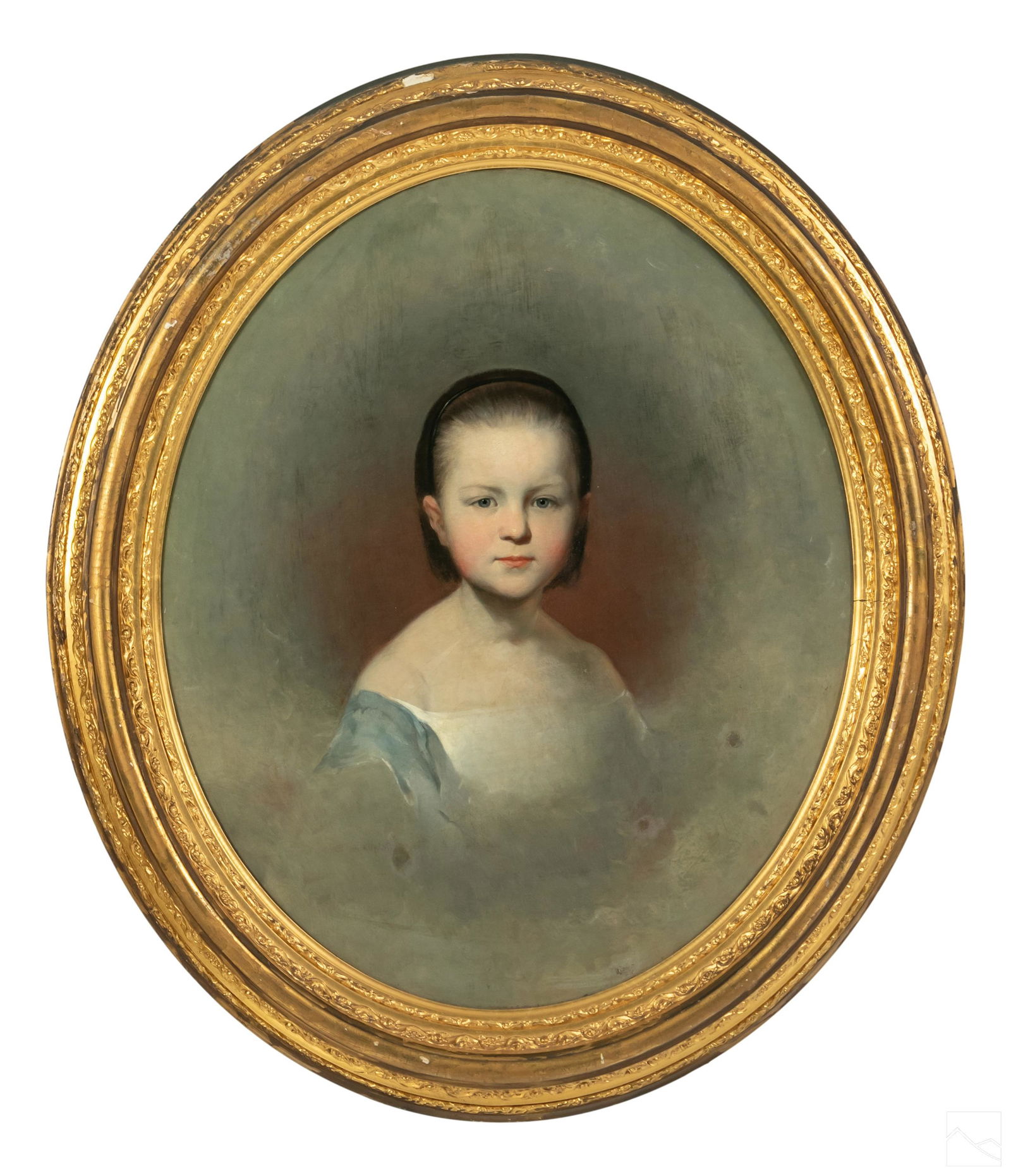 19C Antique Figural Portrait Pouting Girl Painting (1 of 5)