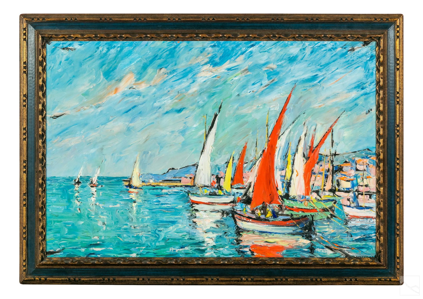 Mid Century Modern Sailboat Seascape Oil Painting (1 of 4)