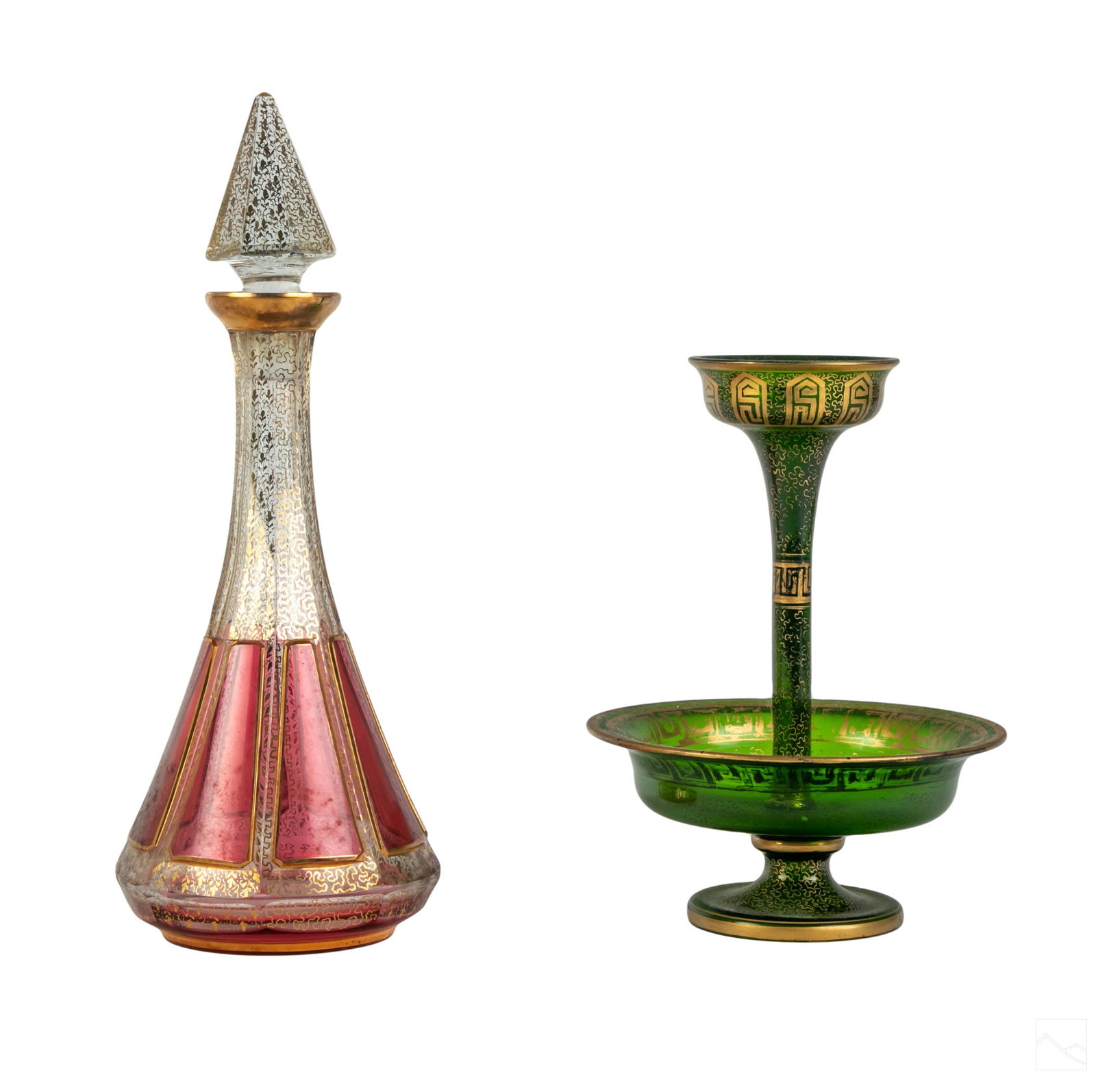 Bohemian Glass Antique Decanter and Green Epergne (1 of 6)