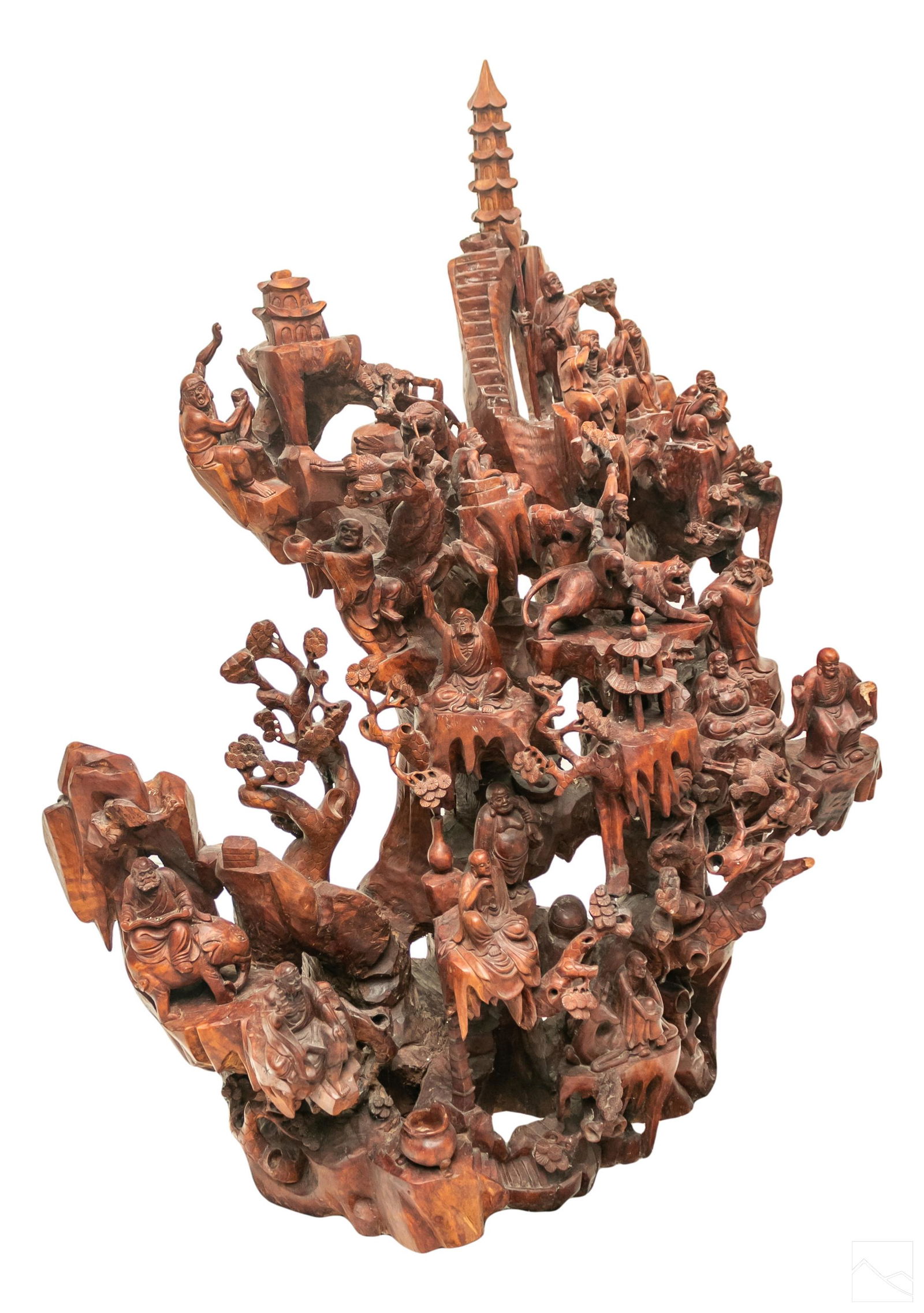 Chinese Root Wood Buddha Dragon Scholars Sculpture (1 of 7)