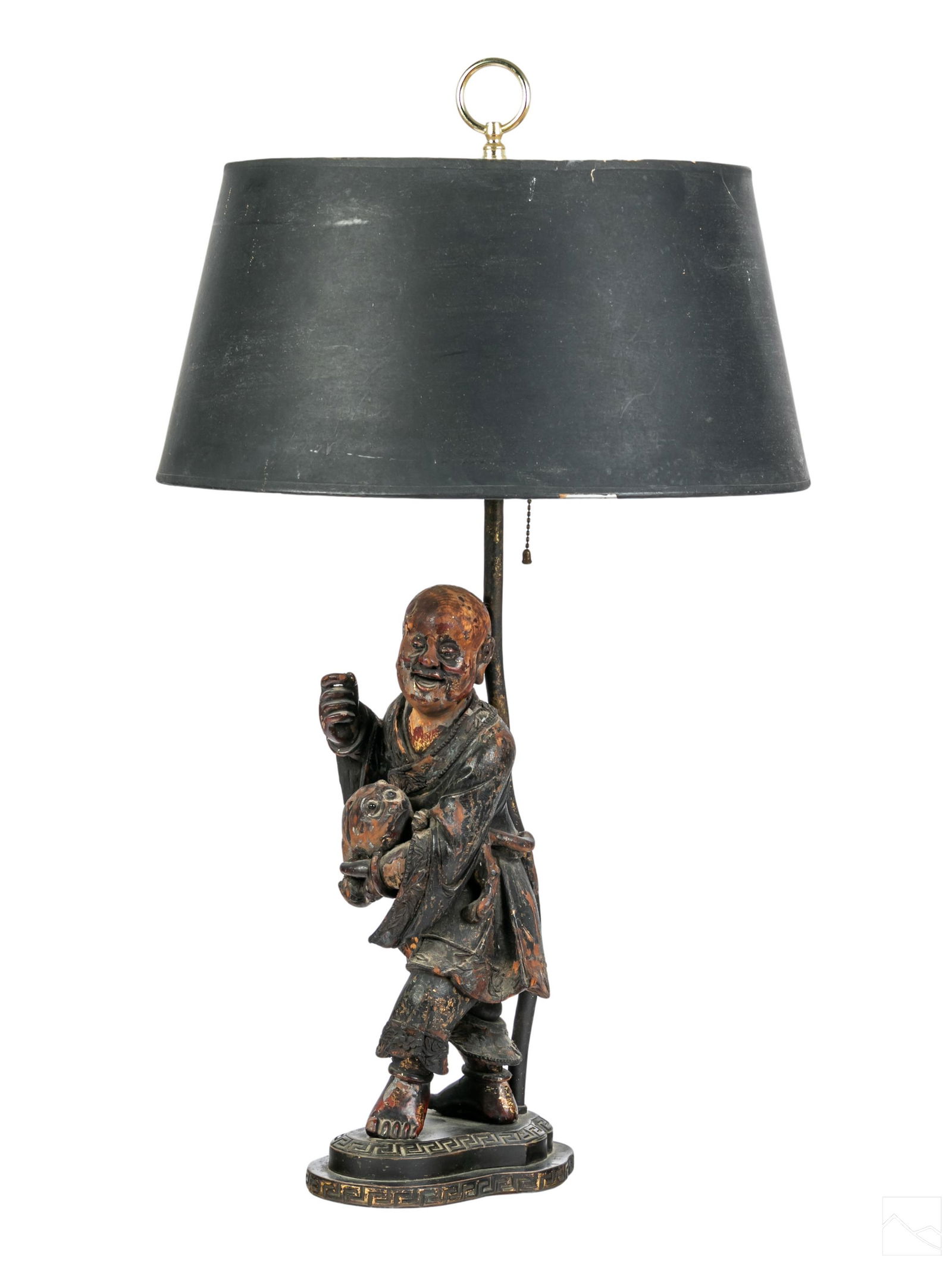 Chinese Antique Carved Wood Immortal & Monkey Lamp (1 of 5)