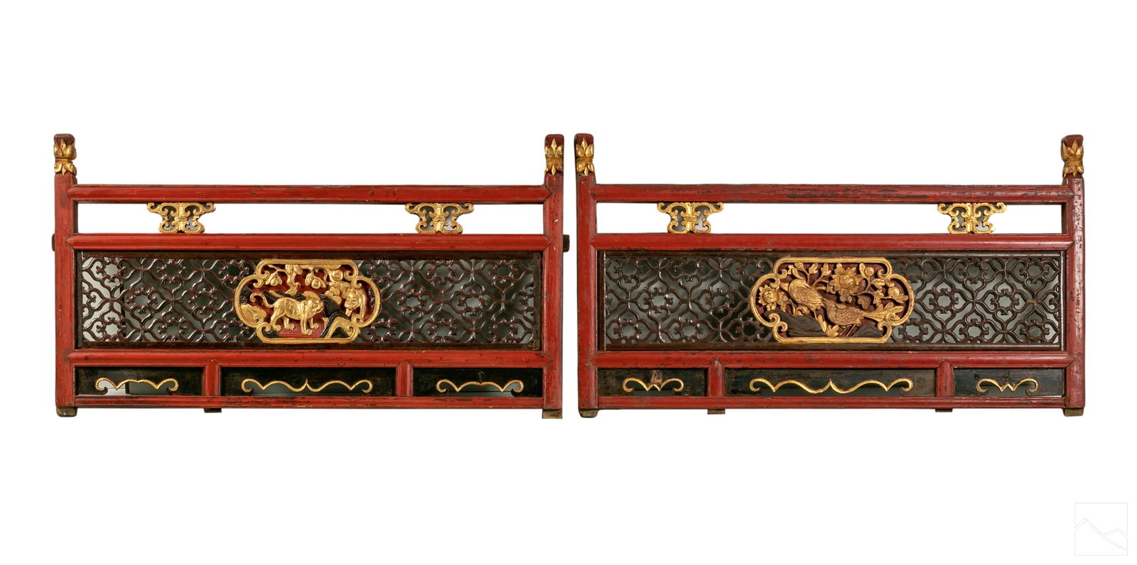 Chinese Red and Gold Lacquered Pierced Lion Panels (1 of 9)