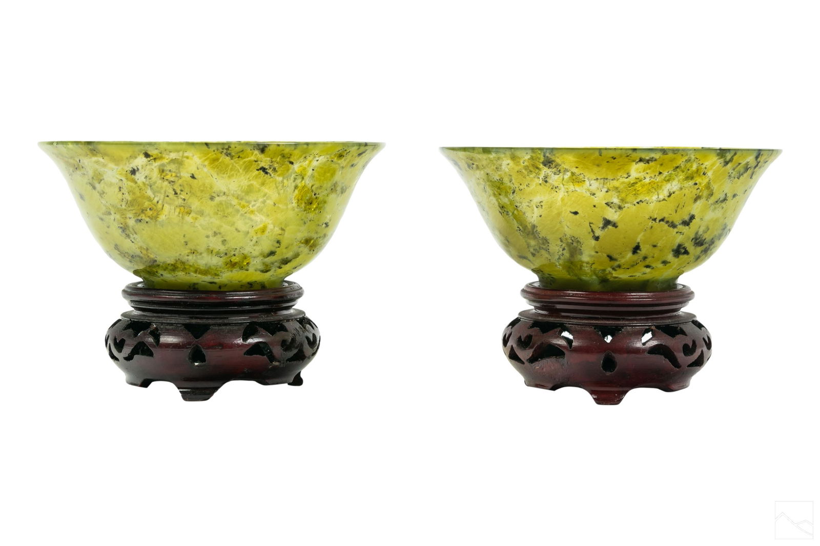 Chinese Carved Green Spinach Jade Bowls and Stand (1 of 4)