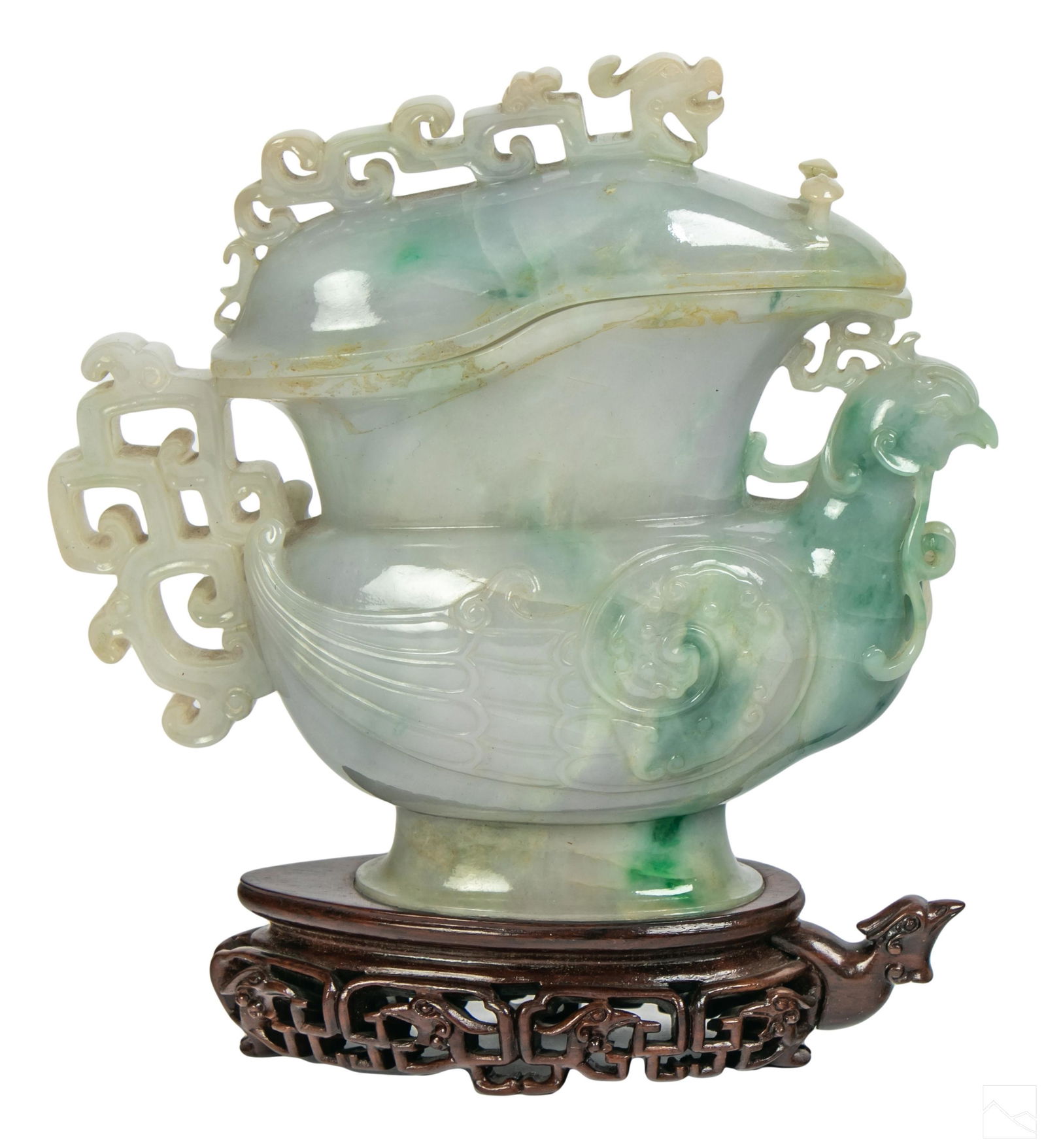 Chinese Carved Apple Green & White Jade Cup 792g. (1 of 6)