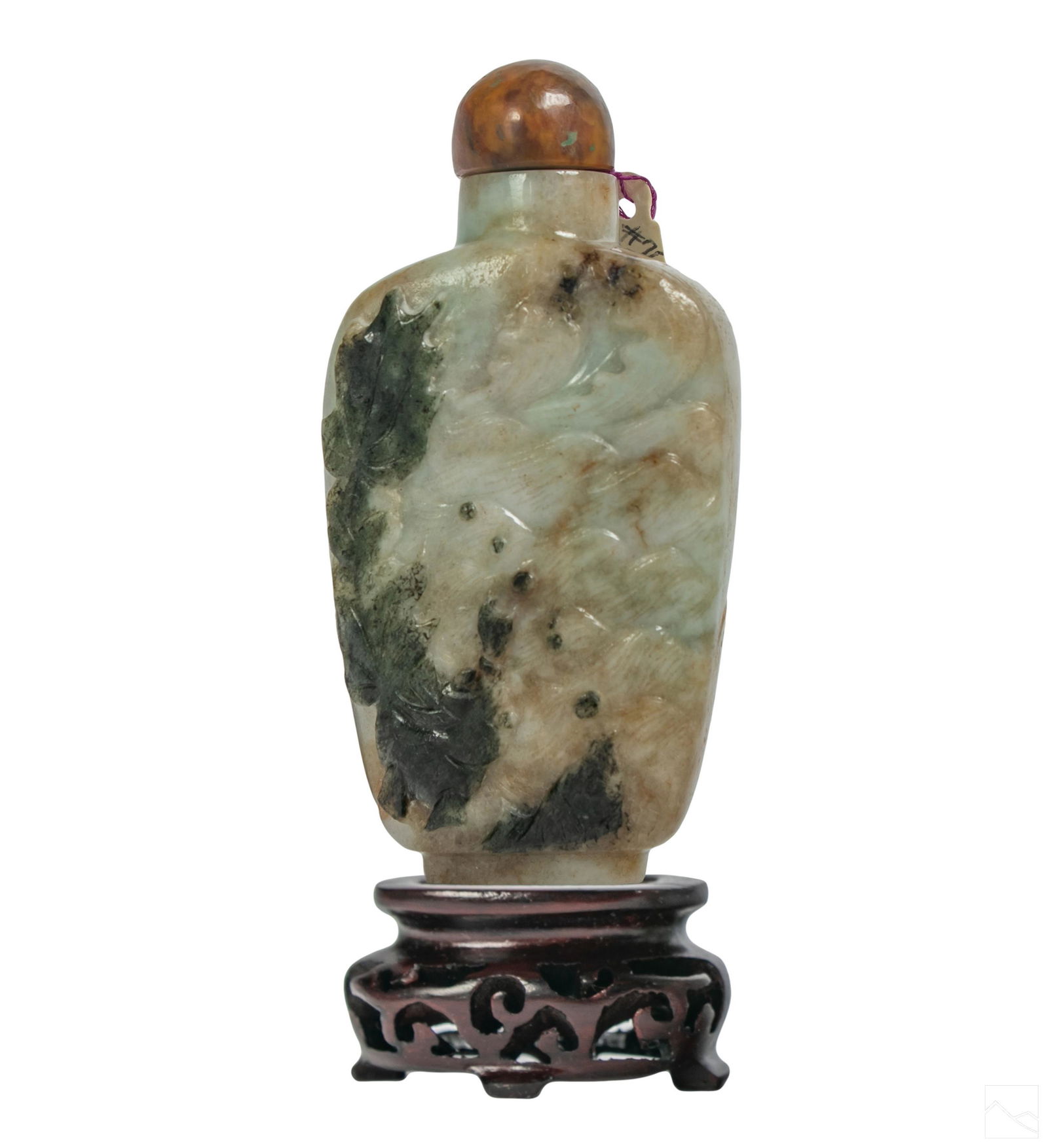 Chinese Carved Jadeite Stone Koi Fish Snuff Bottle (1 of 4)