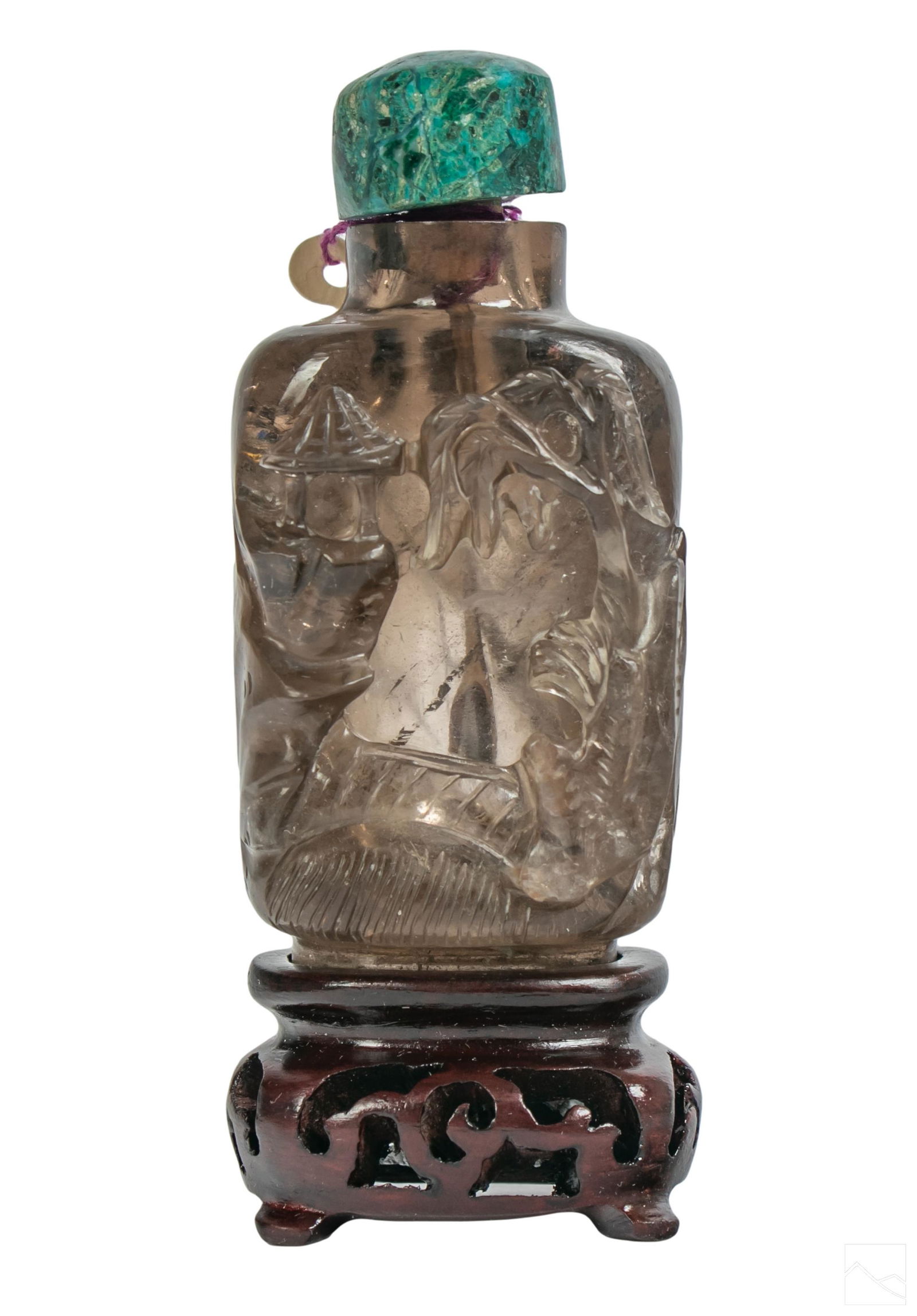 Chinese Carved Quartz & Turquoise Snuff Bottle 48g (1 of 4)