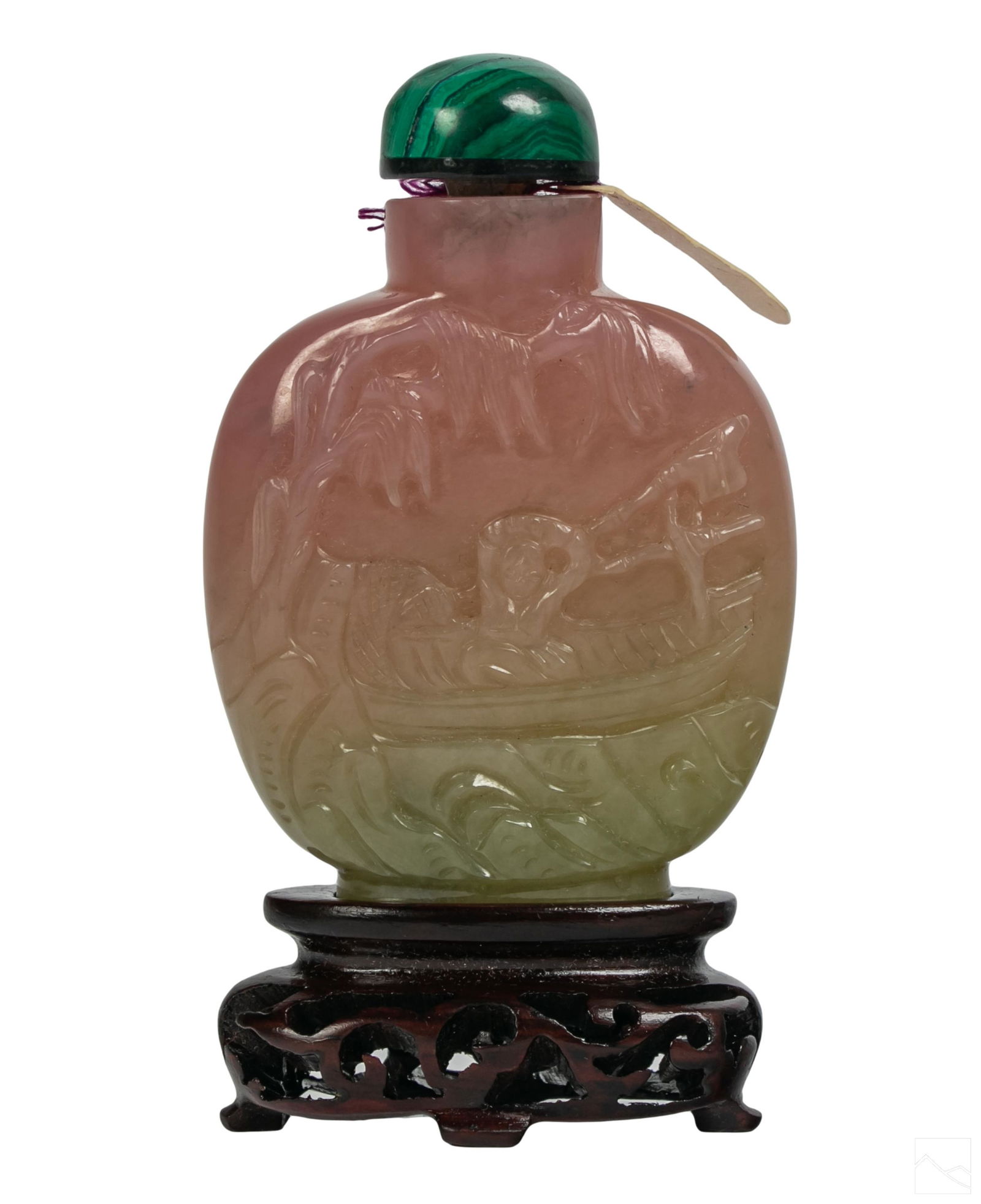 Chinese Carved Tourmaline & Malachite Snuff Bottle (1 of 5)