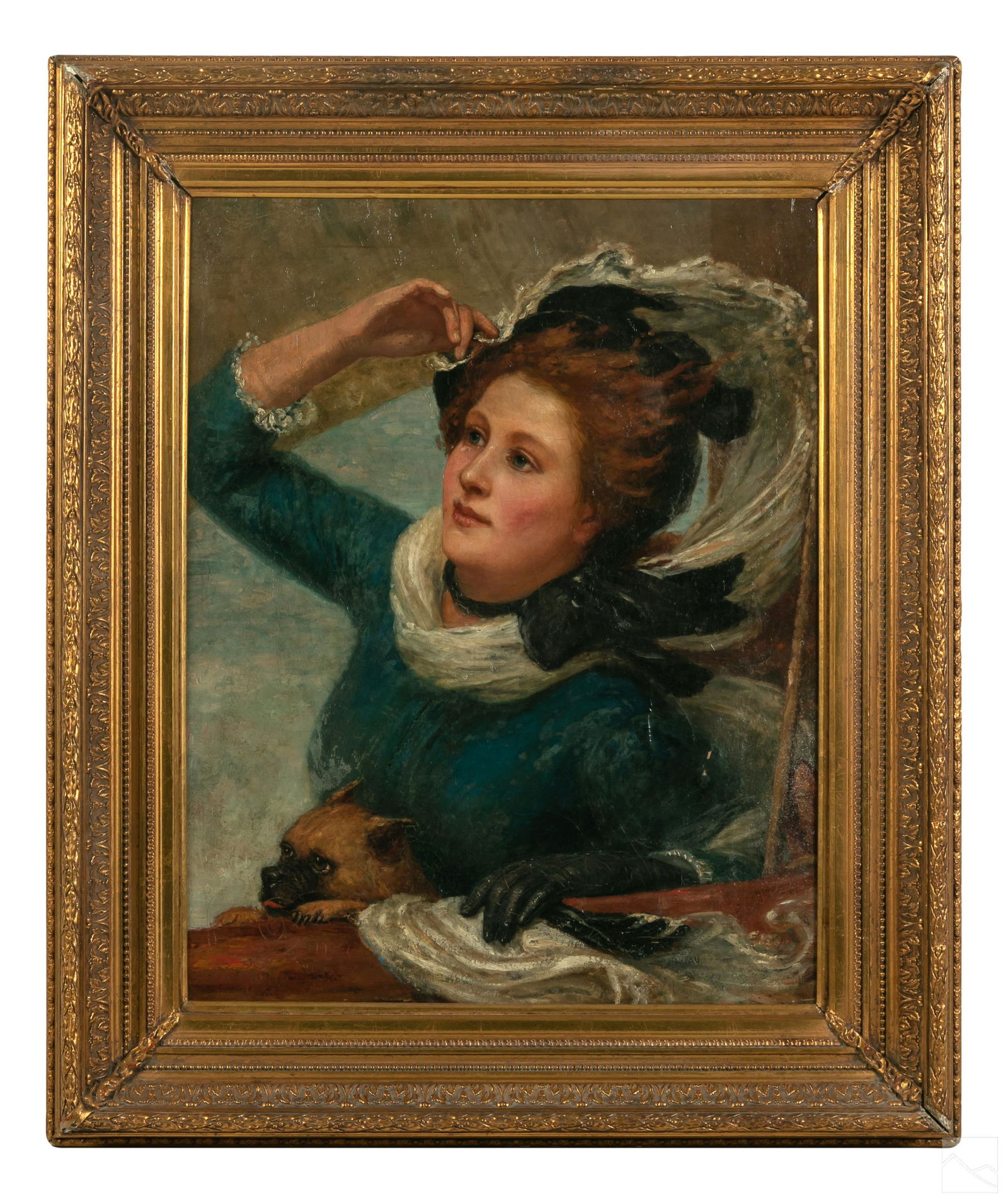 Victorian 19C Antique Lady & Dog Portrait Painting (1 of 6)