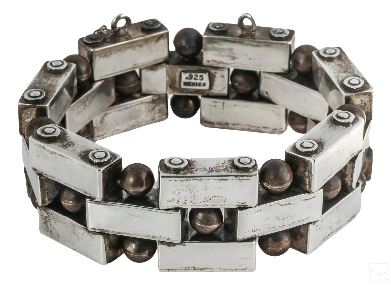Sterling Silver & Brass Mexican Link Bracelet 117g (1 of 5)