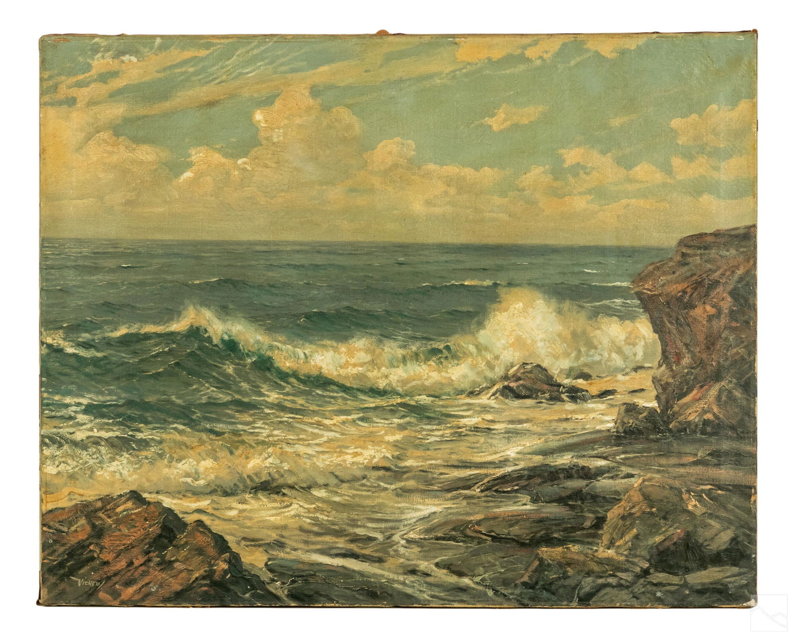 Charles Vickery 1913-1998 Seascape Oil Painting (1 of 5)