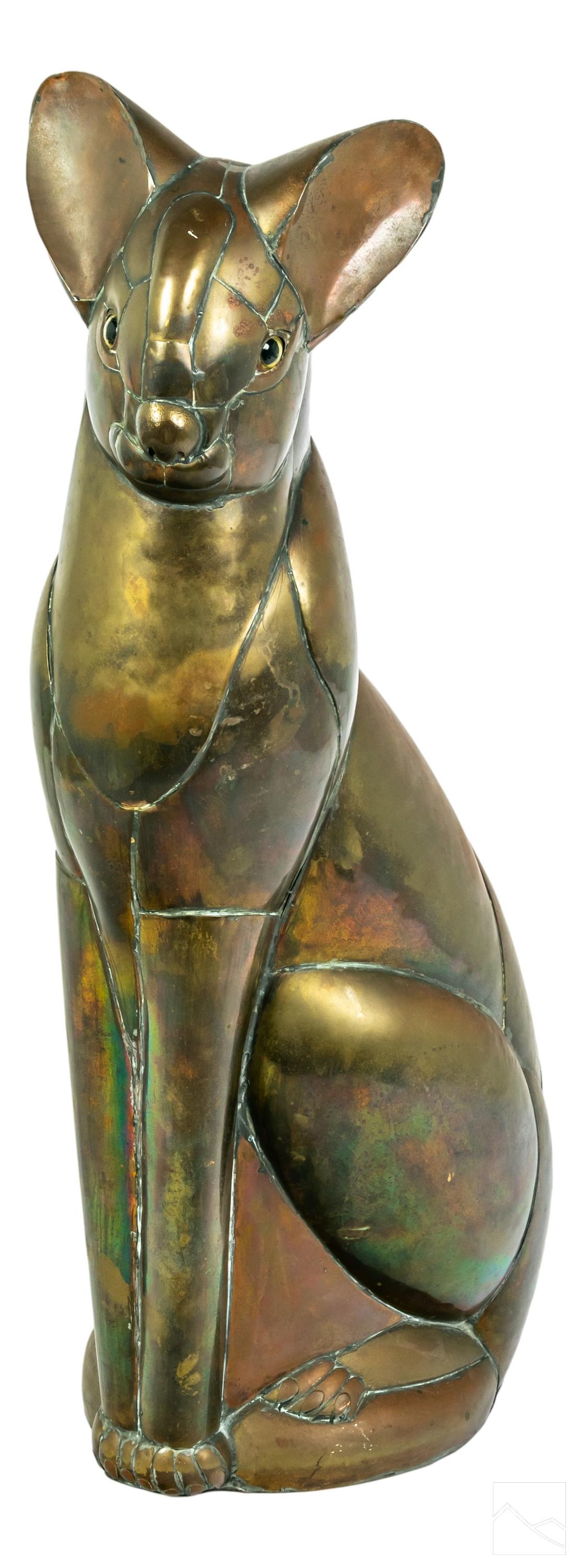 Sergio Bustamante Style Metal Seated Cat Sculpture (1 of 4)