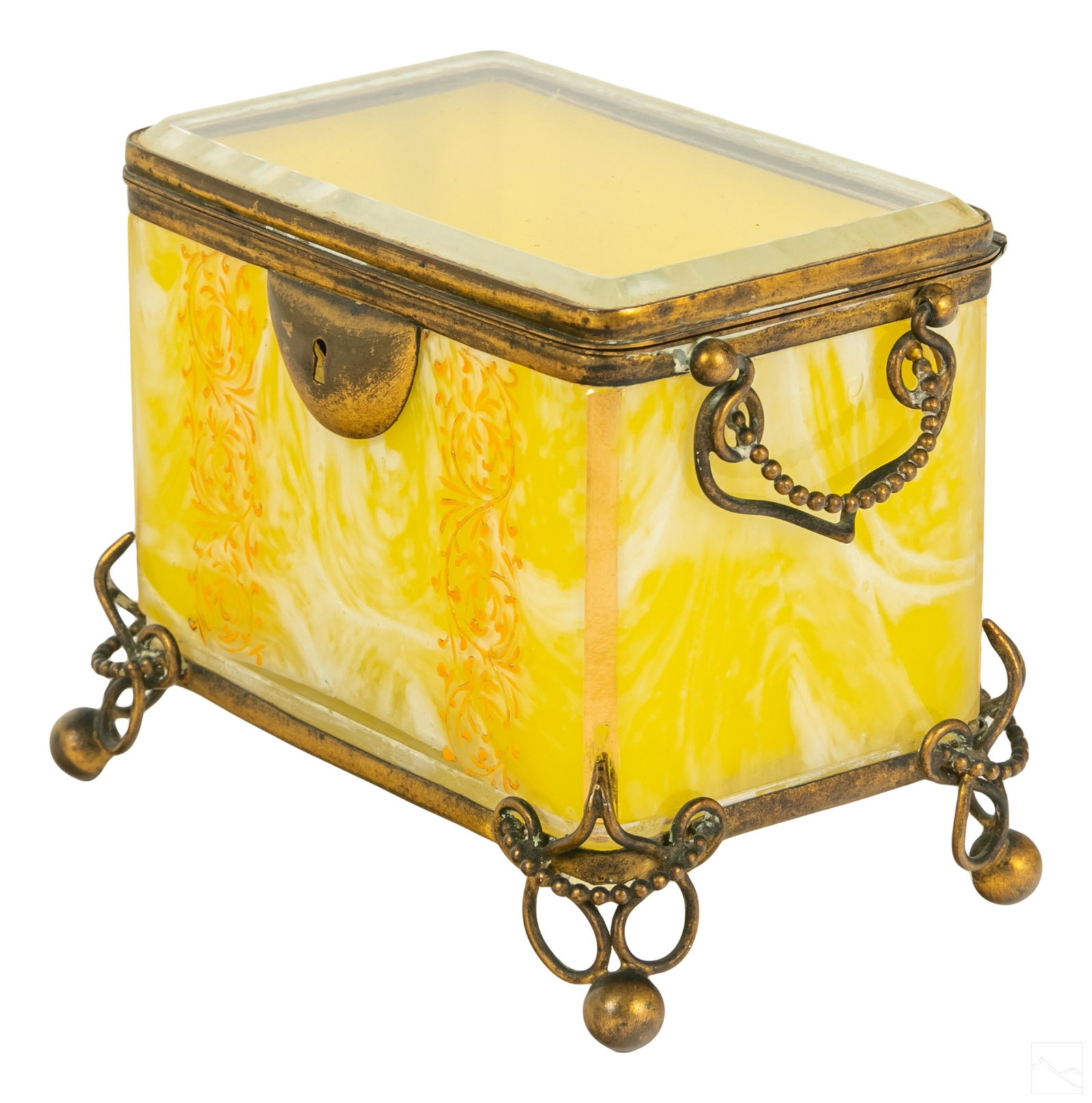 French Antique Art Glass Lidded Casket Dresser Box (1 of 6)
