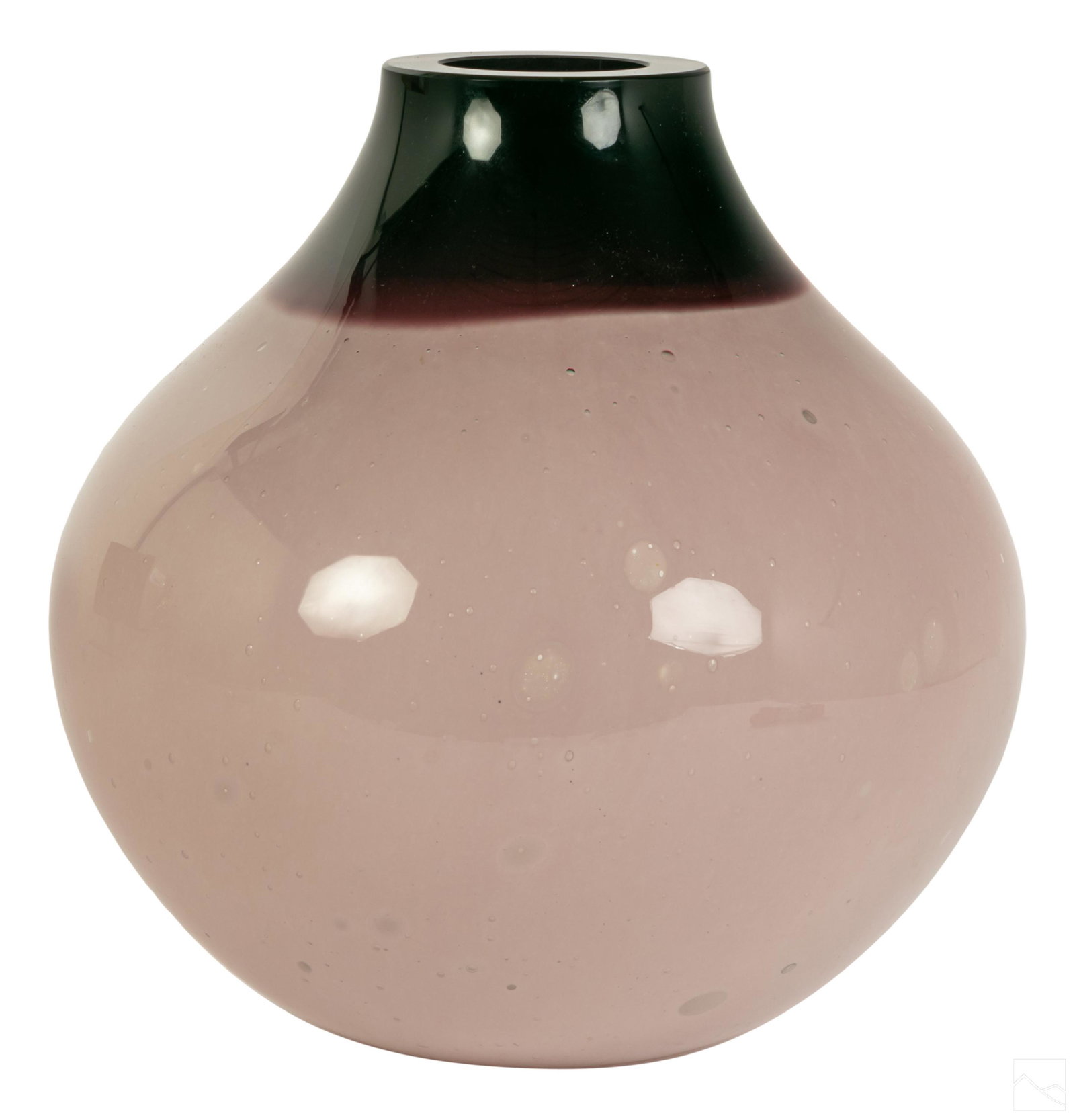 Murano Alfredo Barbini SIGNED Venetian Glass Vase: Large hand-blown Murano Venetian art glass vase by Alfredo Barbini (Italian, 1912-2007). Pink and burgundy wine colored bulbous body in the cluthra glass blown style with layers of trapped bubbles. Ha