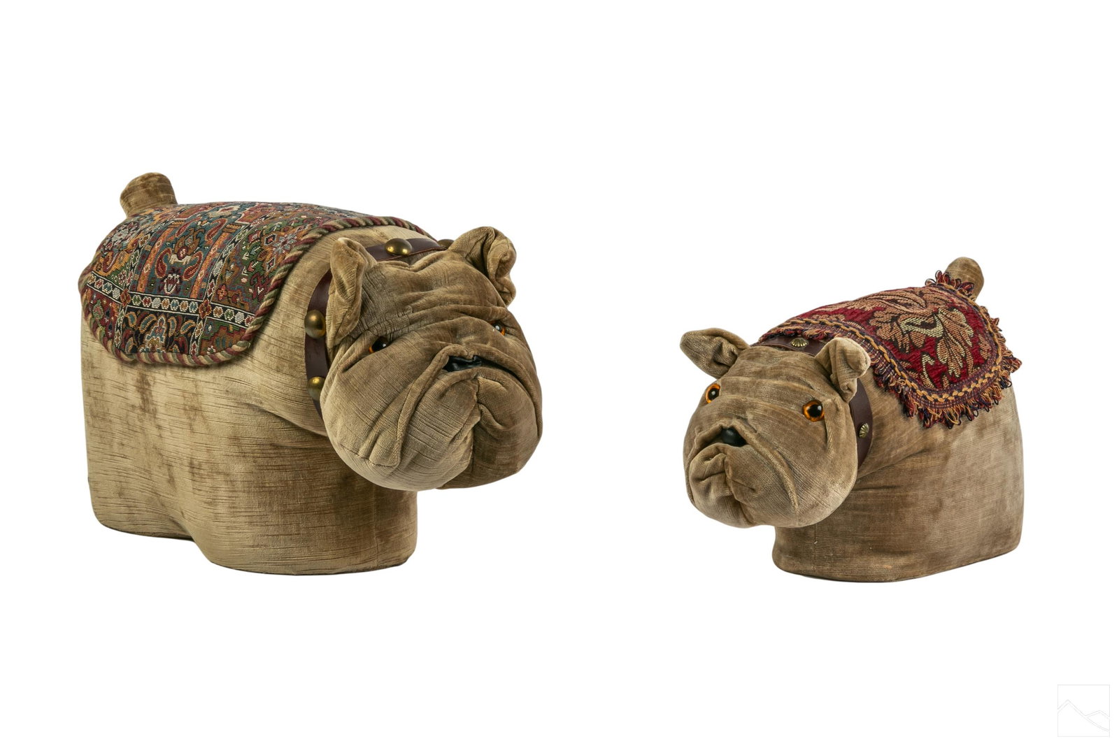 Bulldog Dog Footstools Velvet Leather & Tapestry (1 of 7)