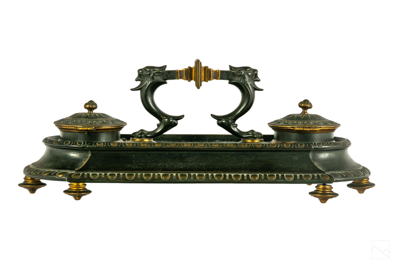 French Bronze Ornate Double Figural Lions Ink Well (1 of 7)
