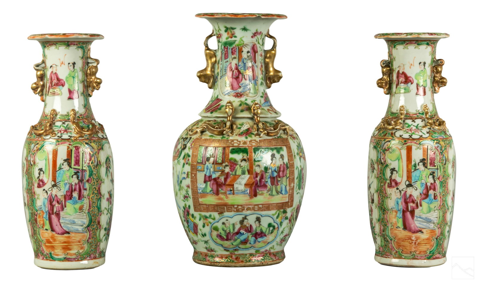 Chinese Antique Gilt Porcelain Foo Dog Flora Vases (1 of 16)