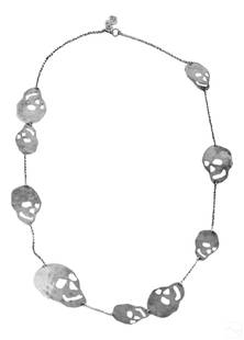 Andy Warhol by Robert Lee Morris Skull Necklace: Produced for the Andy Warhol Foundation by Robert Lee Morris (born 1947) Robert Lee Morris Andy Warhol Skull Charm Necklace. Necklace contains 9 skulls and one money charm. Marked on verso "Skin and