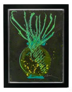 Dale Chihuly (b.1941) Ikebana Still Life Painting: Dale Chihuly (American, born 1941). Original mixed media acrylic textured painting on Arches paper. An exemplary abstract floral composition inspired by the artist's Ikebana glass work. Signed to