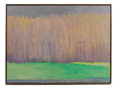 Wolf Kahn (1927-2020) Abstract Landscape Painting: Wolf Kahn (German American, 1927-2020). An original oil painting on canvas. Titled, "Forest's Edge," produced circa 2001. An abstract color field forest landscape composition. Artist signed to lower