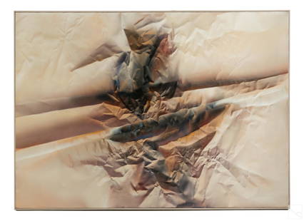 Edward Evans (b.1935) Modernist Abstract Painting: Edward Evans (American, born 1935). An original acrylic painting on canvas. Titled, "Pitfall," produced 1979. An abstract work evoking trompe l'oeil with the hyper-realistic illusion of depth,