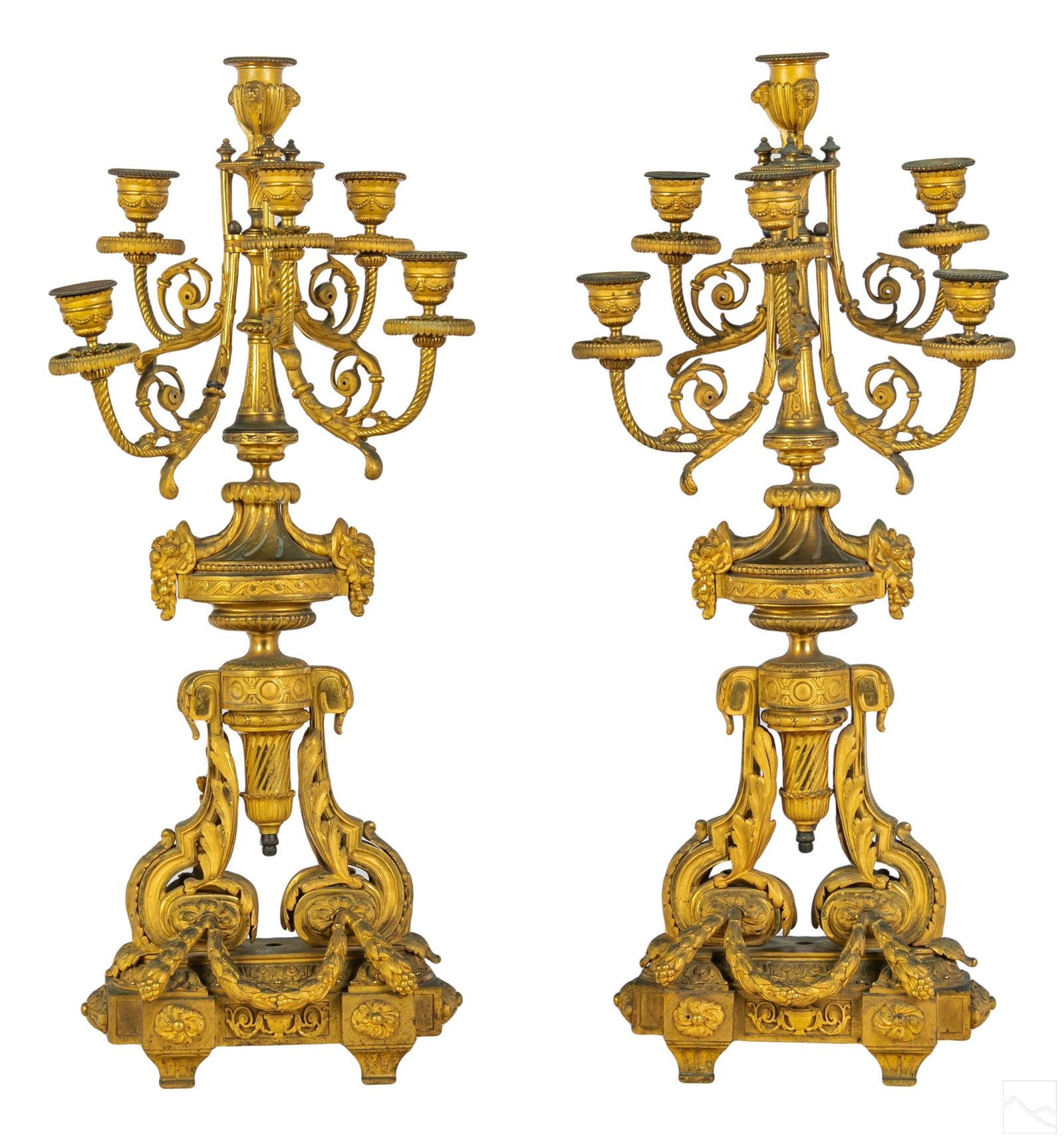 19C Pair of French Dore Bronze 6 Light Candelabras (1 of 6)